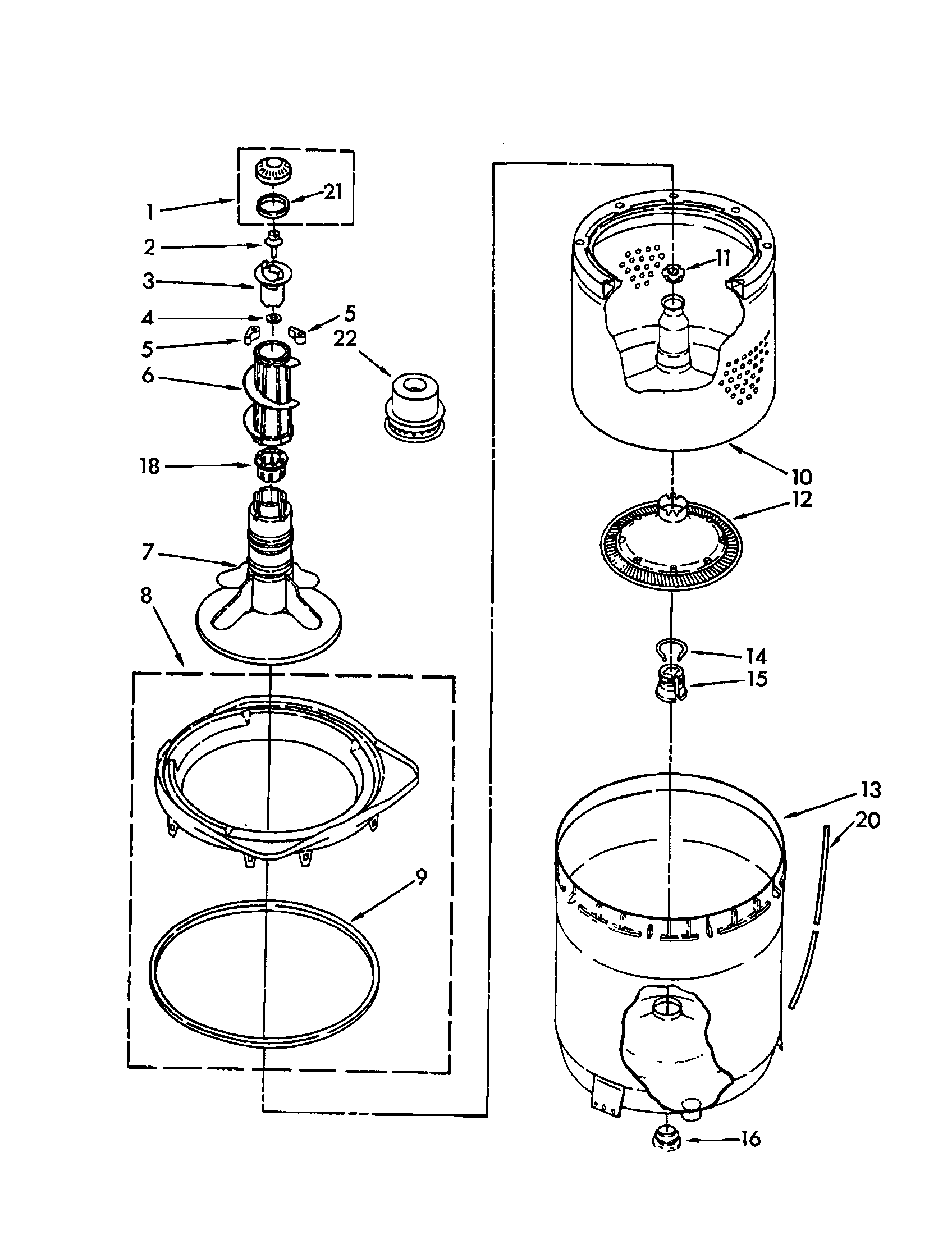 Kenmore 11082874630 agitator/basket/tub diagram