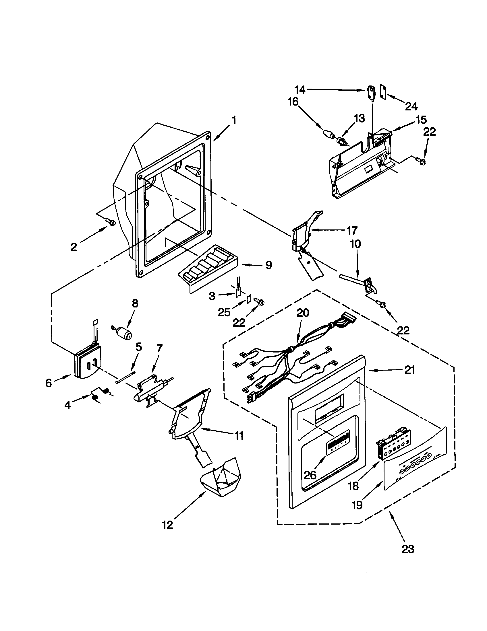 Kenmore Elite 10650592002 dispenser front diagram