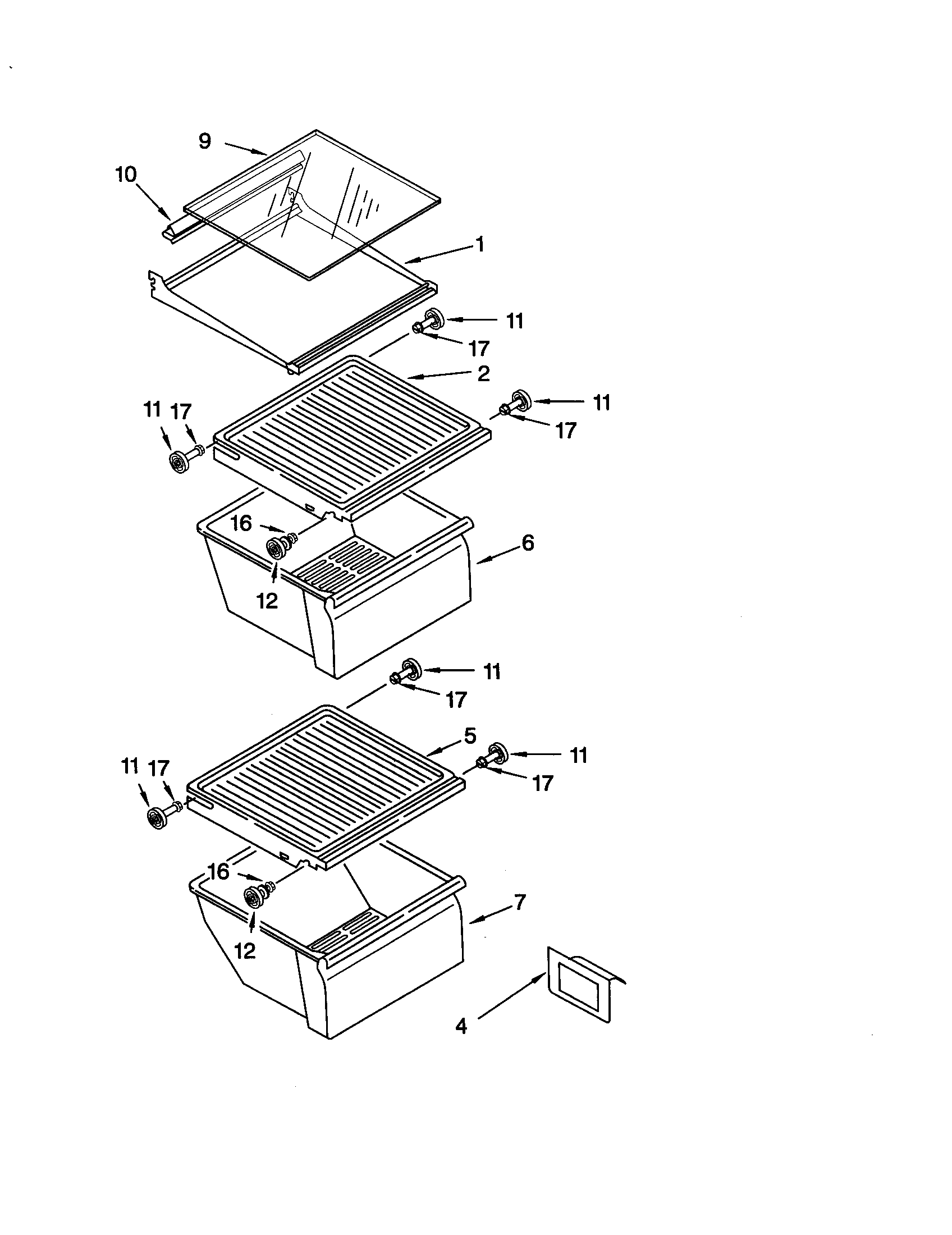 Whirlpool ED22GWXFW01 refrigerator shelf diagram
