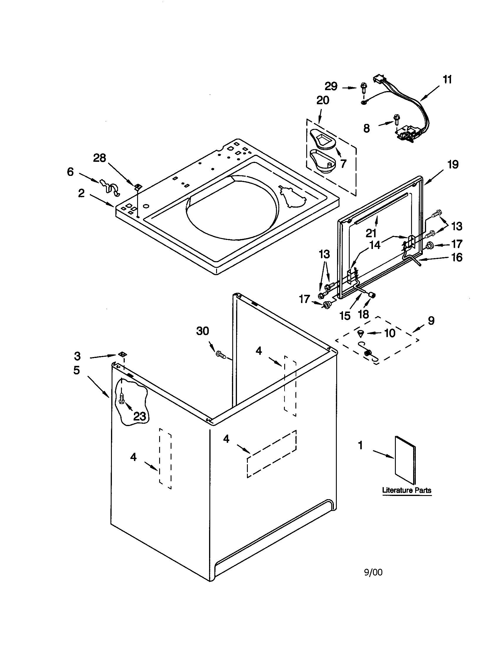 Kenmore 11020956993 top and cabinet diagram