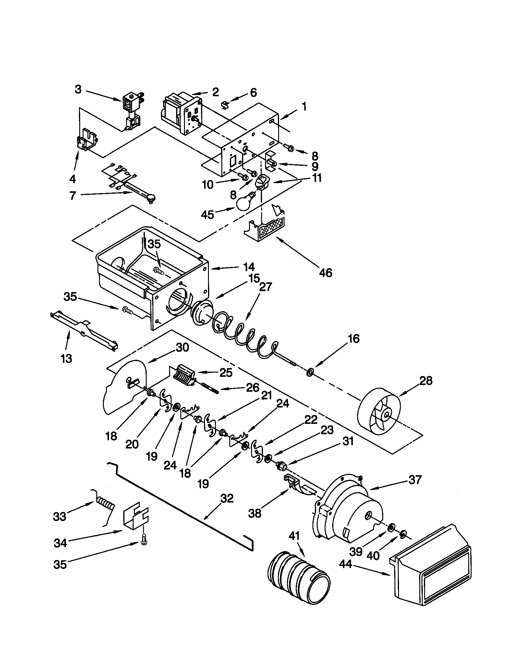 Kenmore 10659294993 motor and ice container diagram