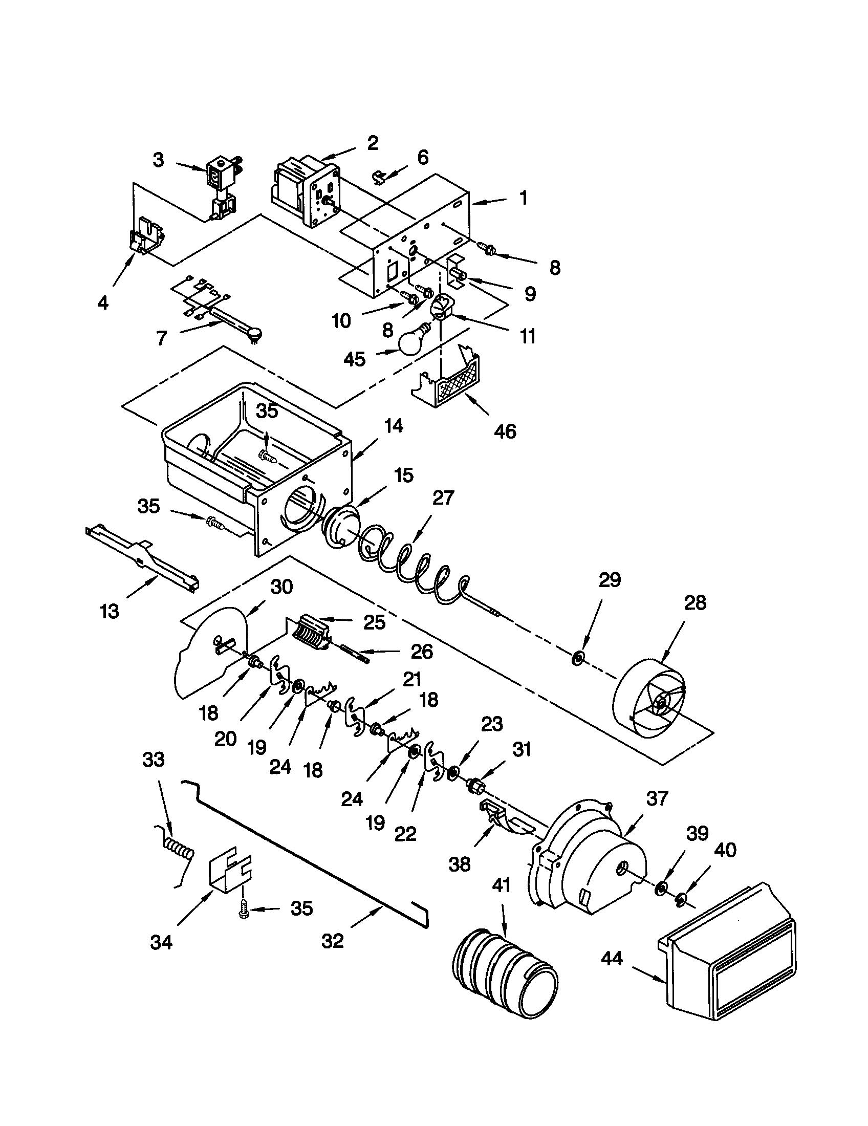 Kenmore 10659202992 motor and ice container diagram