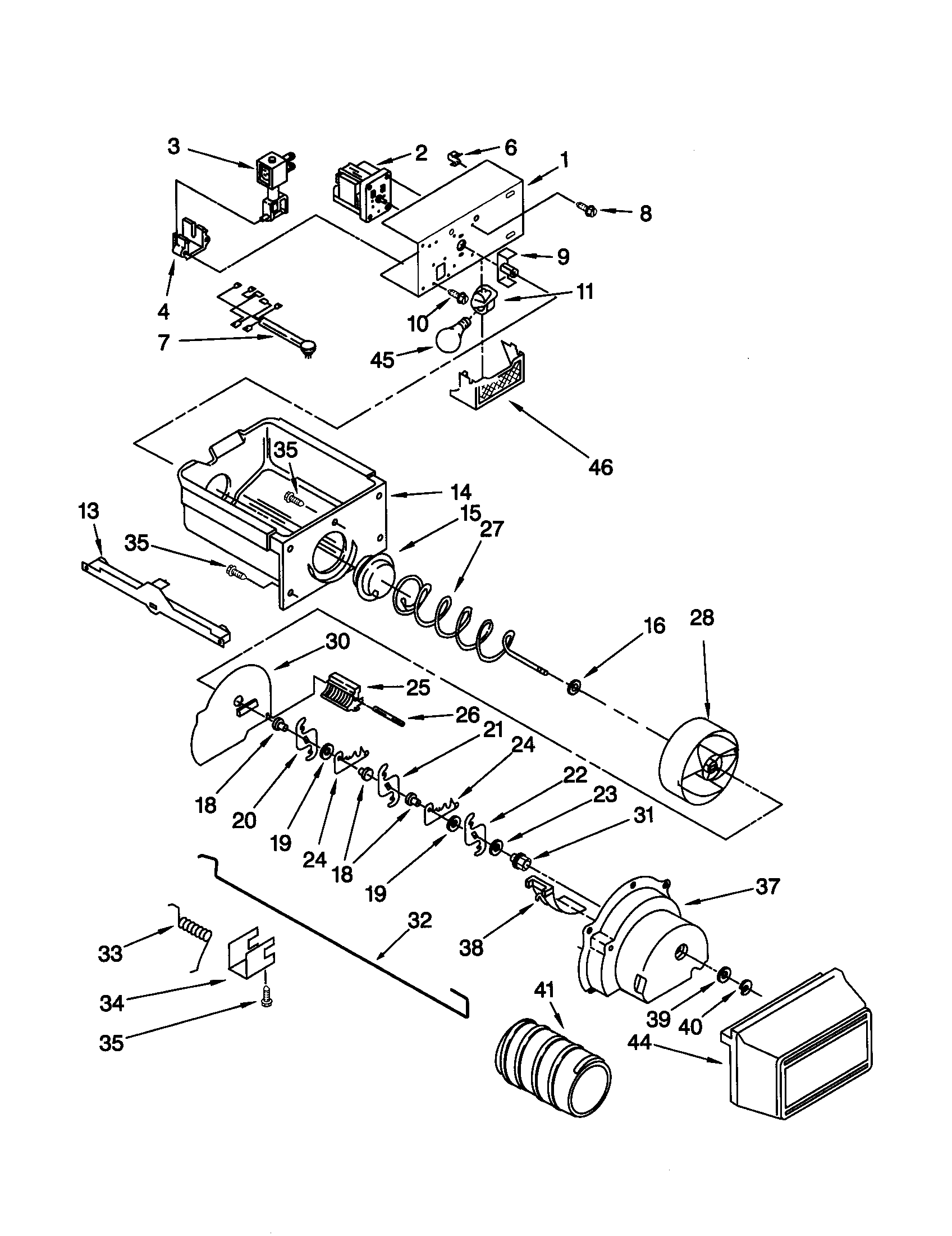 Kenmore 10659064993 motor and ice container diagram
