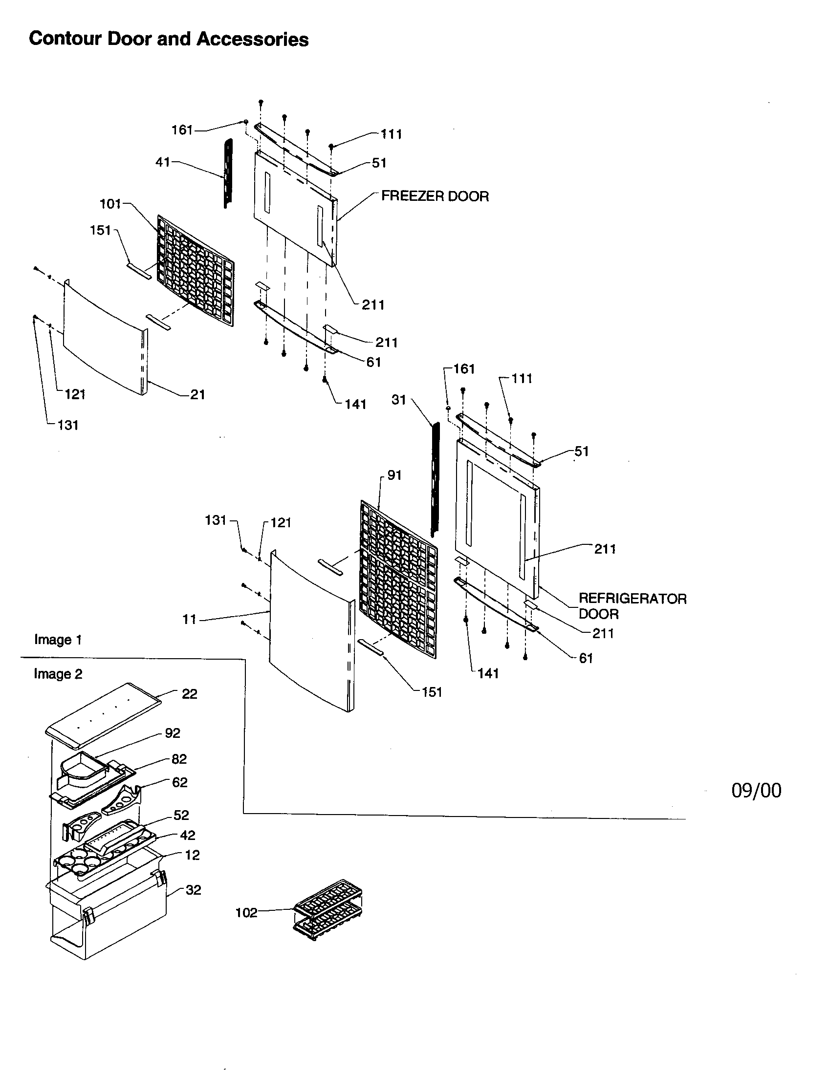 Amana ART2129ACR-PART2129AC0 contour door and accessories diagram