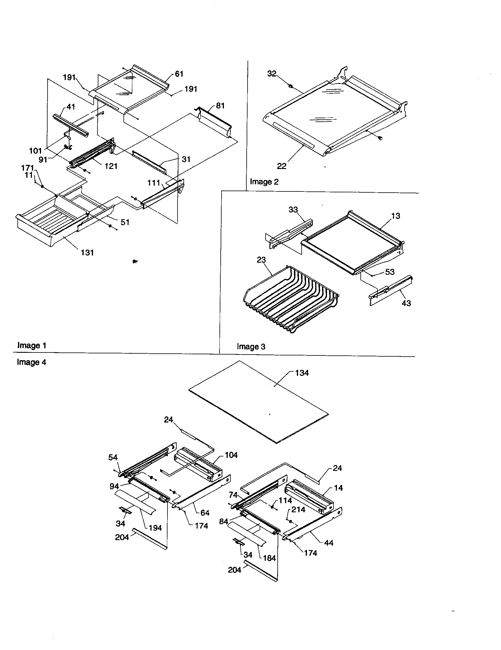 Amana ART2129ACR-PART2129AC0 shelving and crisper frame diagram