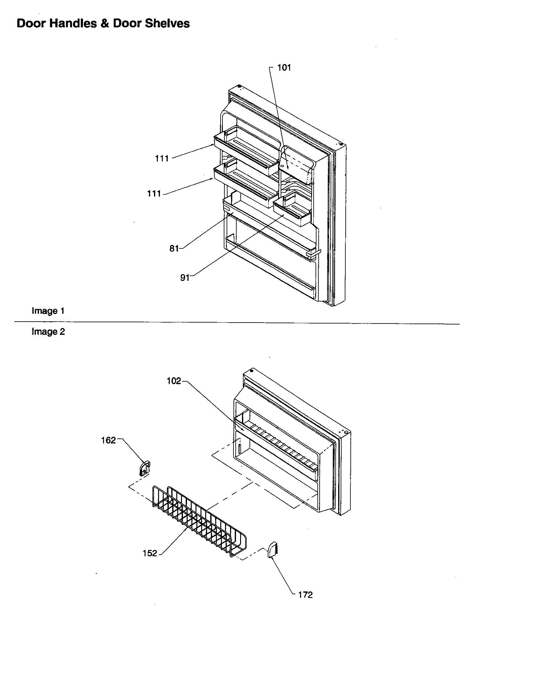 Amana ART2129ACR-PART2129AC0 handles and door shelves diagram