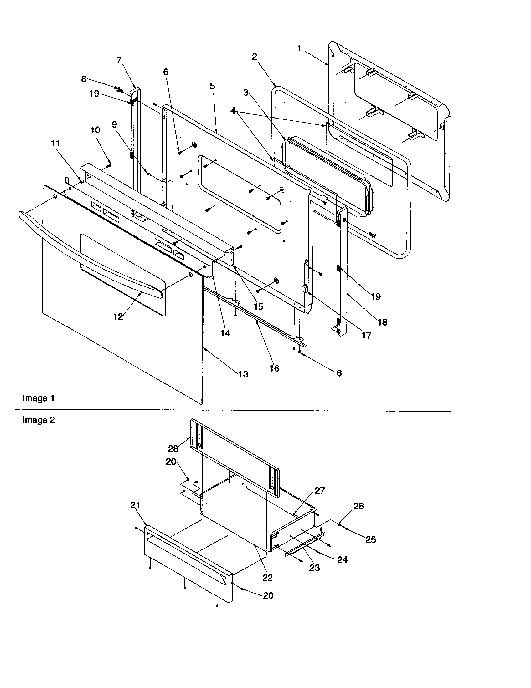 Amana ARG7102W-P1143399NW oven door/storage drawer diagram