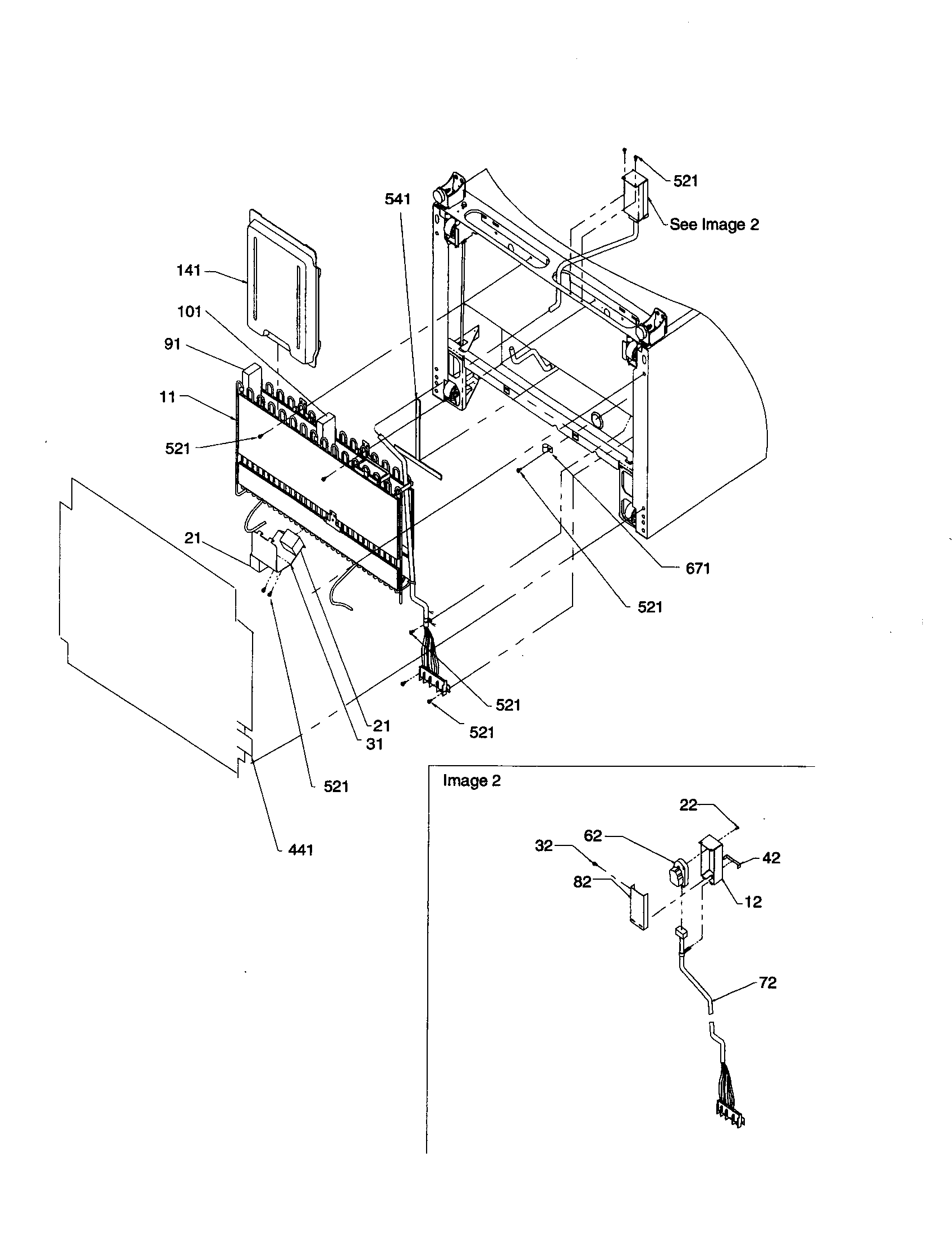 Amana BRF20VCPW-P1321306XW condenser and timer box assembly diagram