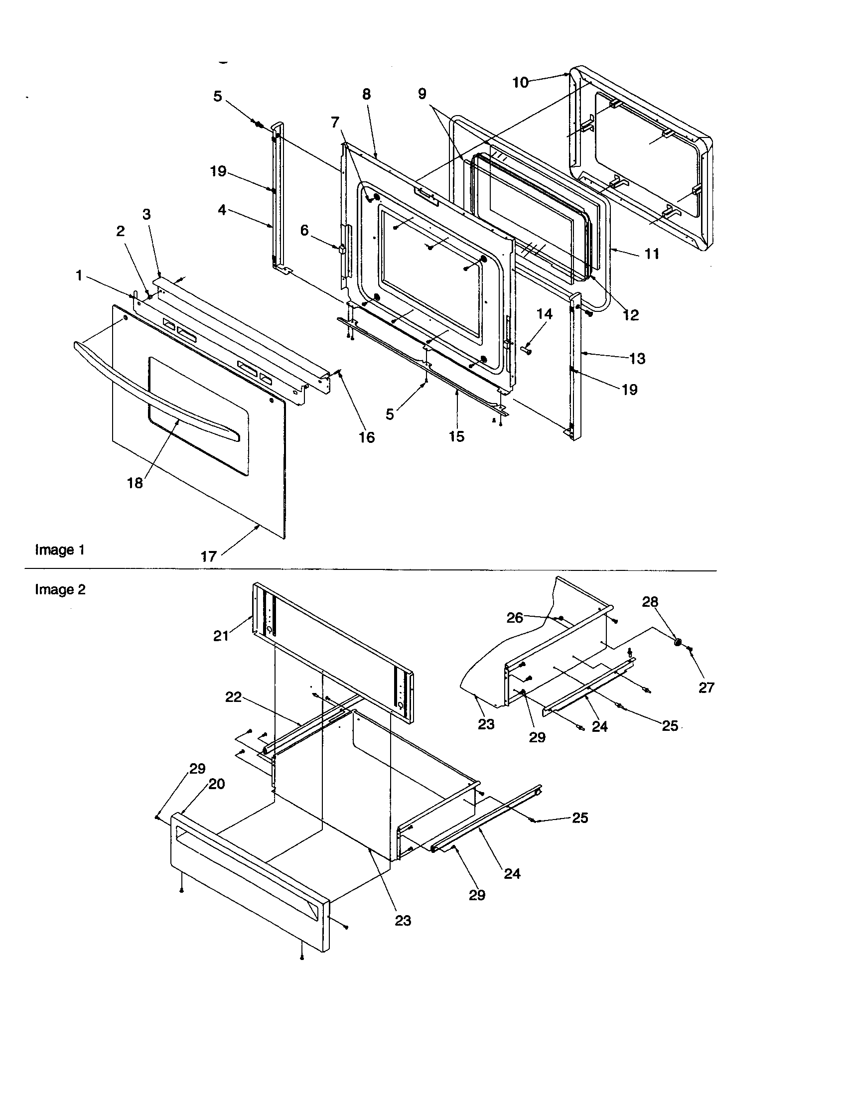 Amana ZRR6400WW-P1143699NWW oven door and storage drawer diagram