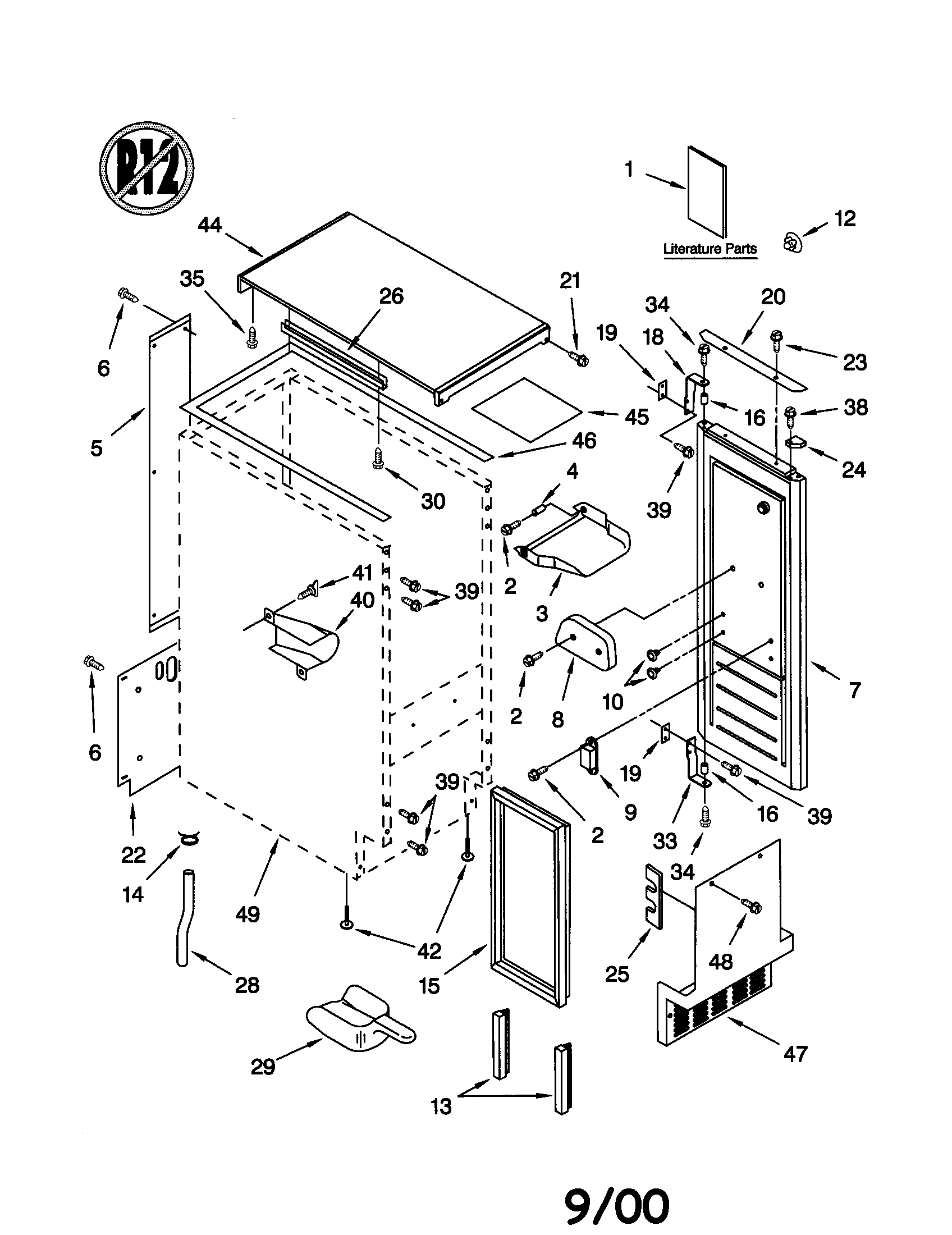 Kenmore 10689485992 cabinet liner and door diagram