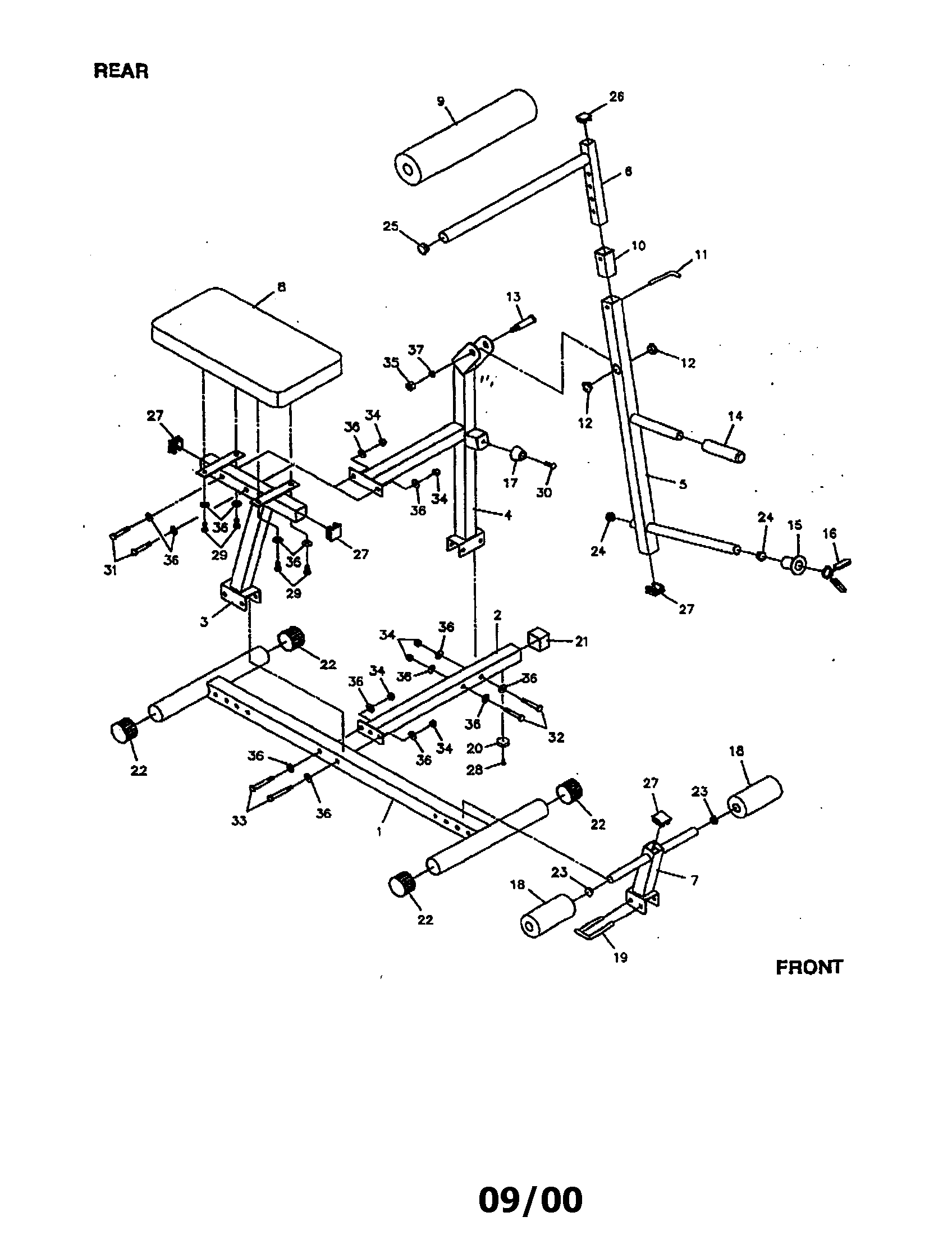 Stamina 55-0325 rear and front frame diagram