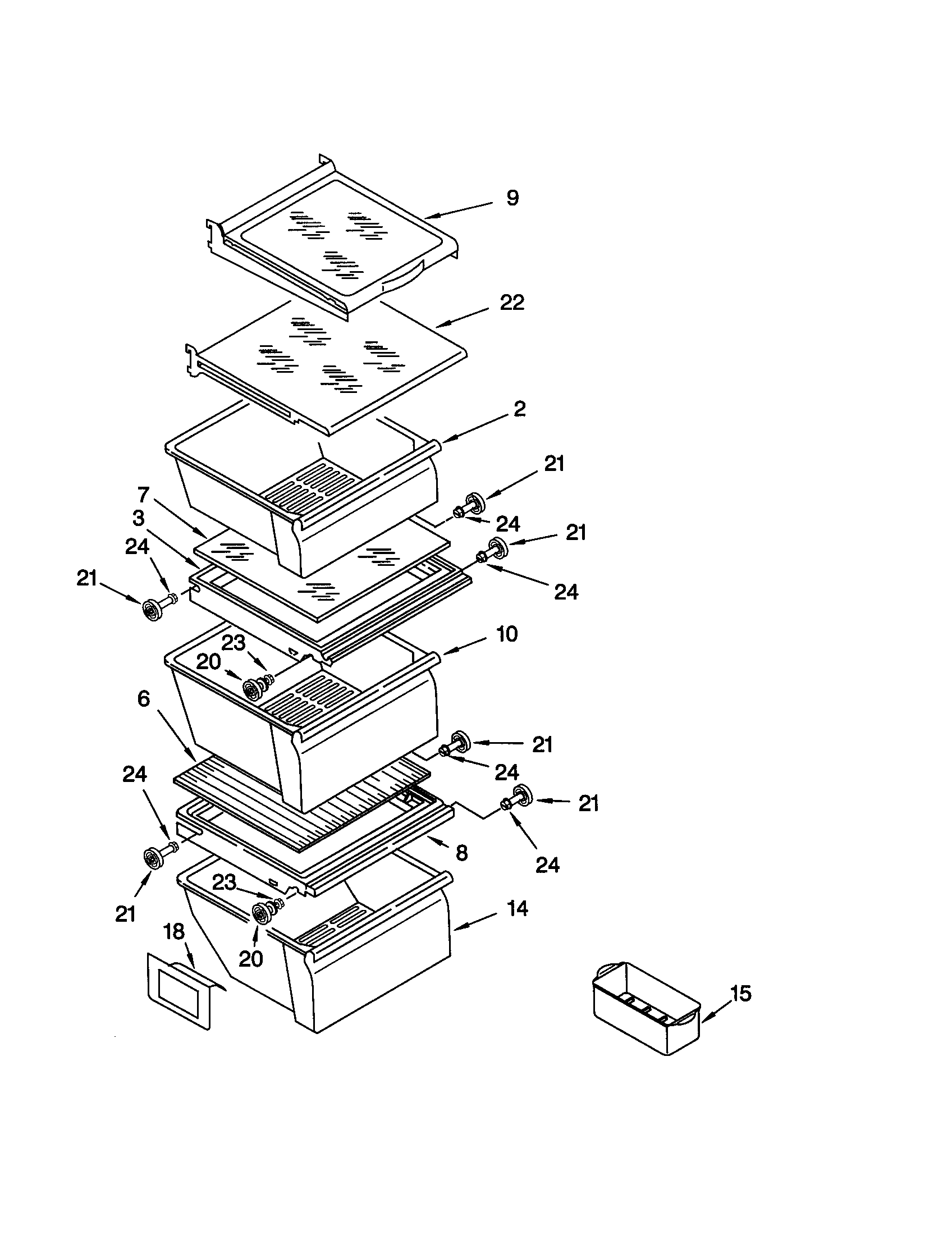 Whirlpool ED25CQXHT00 refrigerator shelf diagram