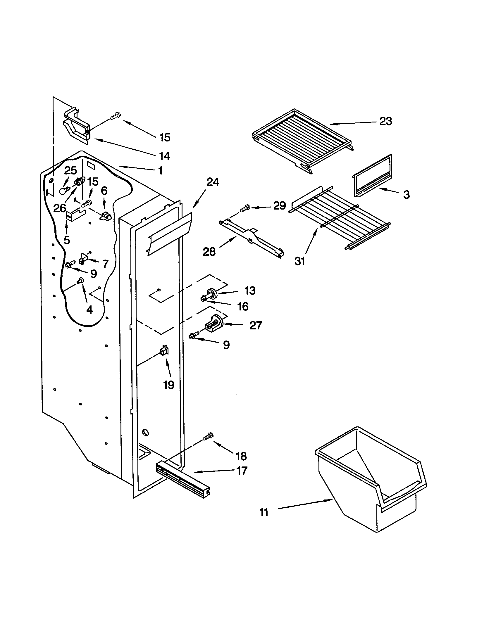 Whirlpool ED25CQXHT00 freezer liner diagram