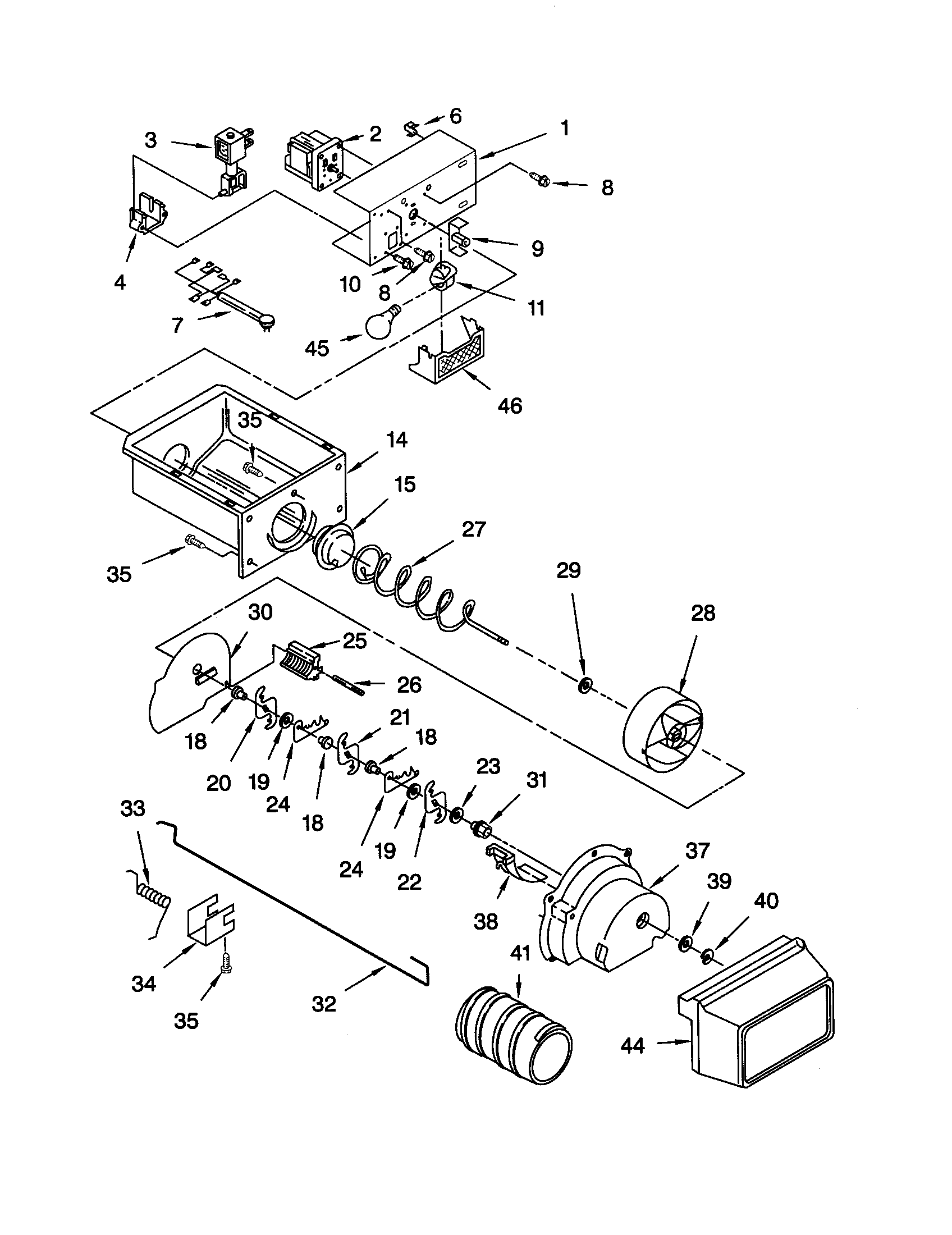 Whirlpool ED25CQXHT00 motor and ice container diagram