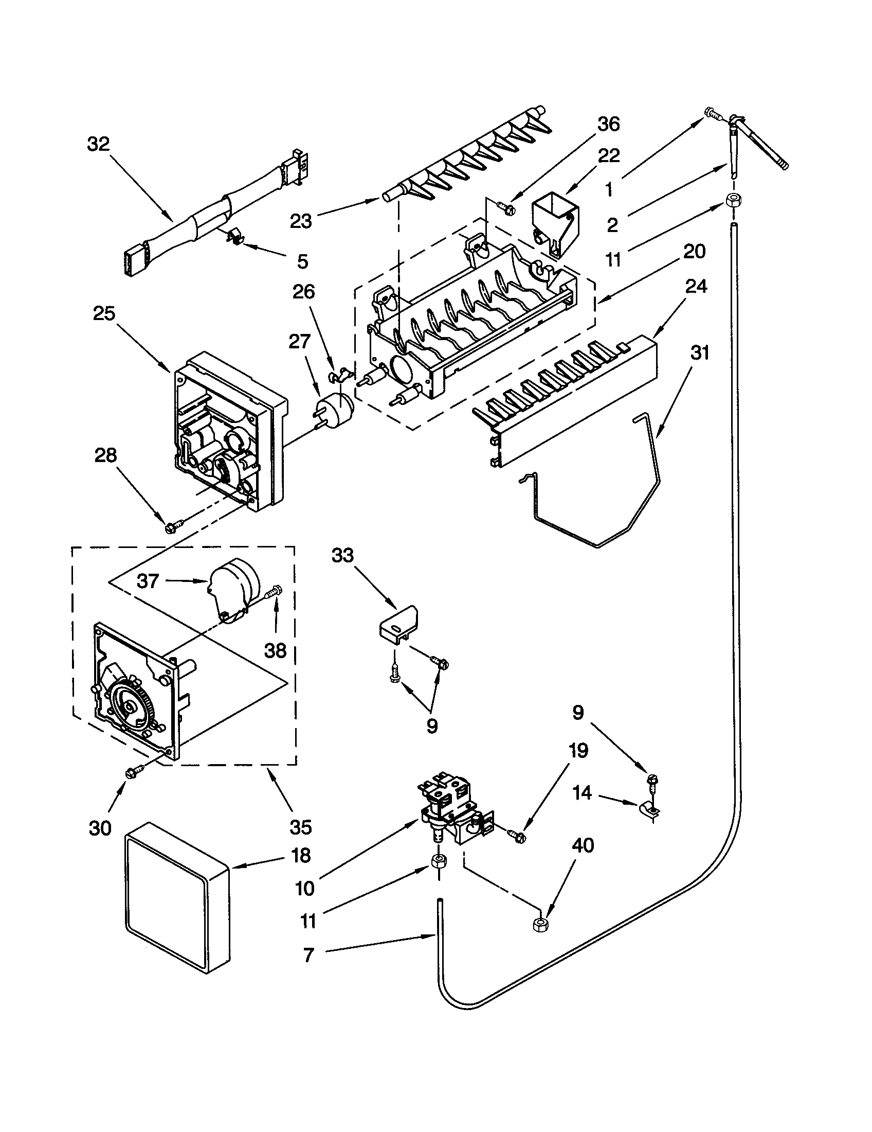 Whirlpool ED25CQXHT00 icemaker diagram