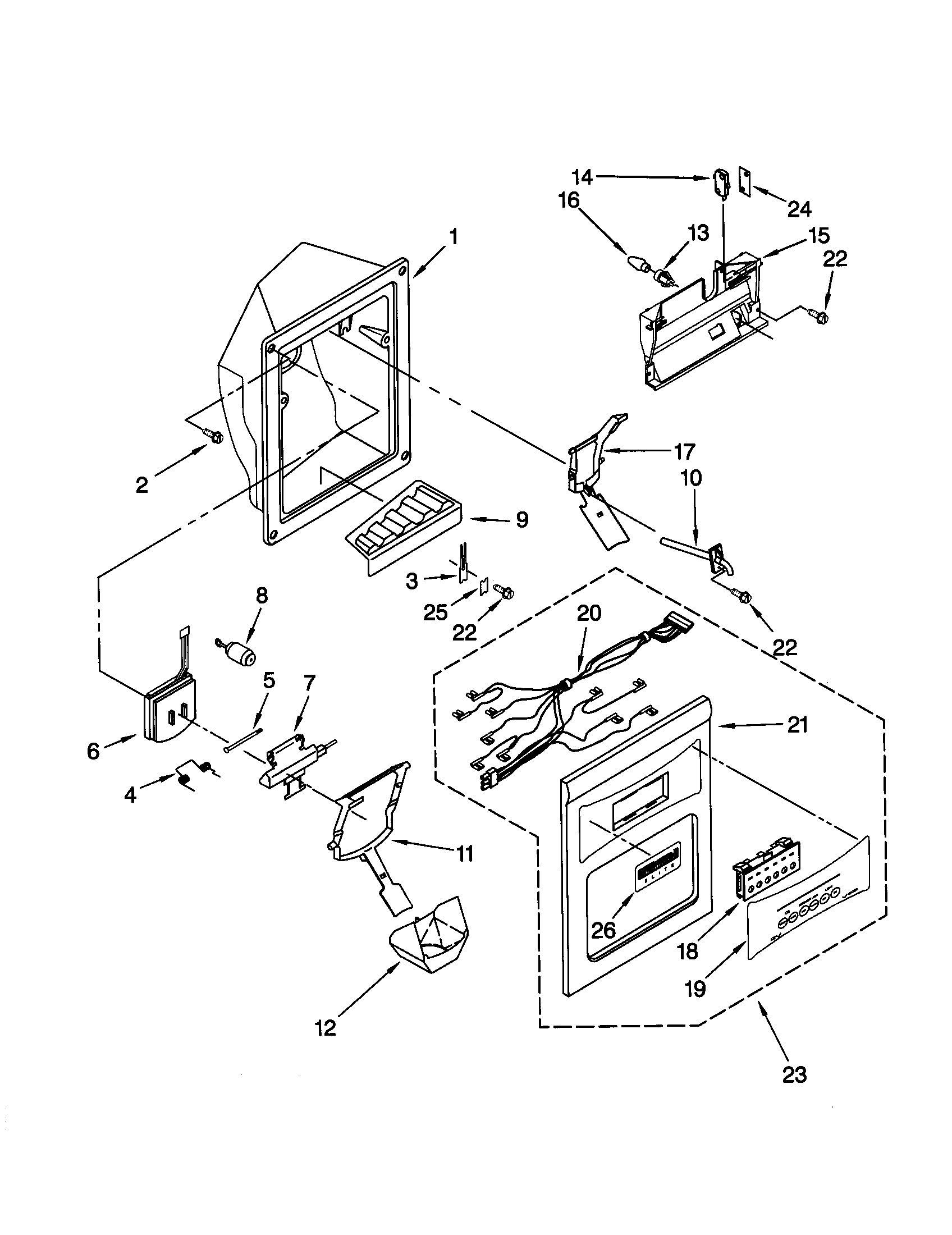 Kenmore Elite 10650593003 dispenser front diagram