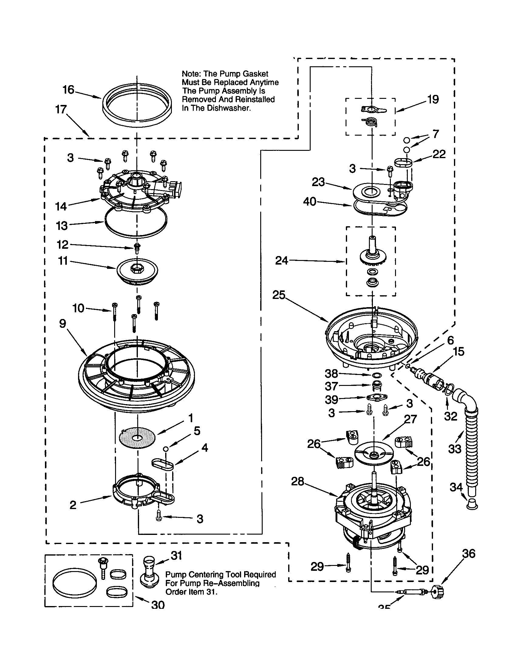 Whirlpool DU920PFGQ4 pump and motor diagram