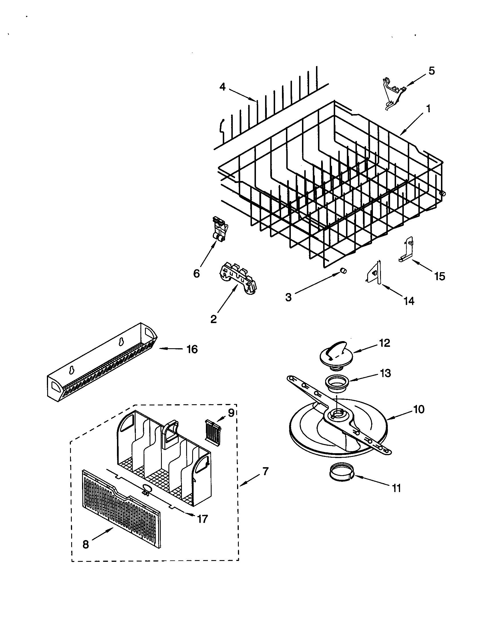 Whirlpool GU980SCGB3 lower dishrack diagram