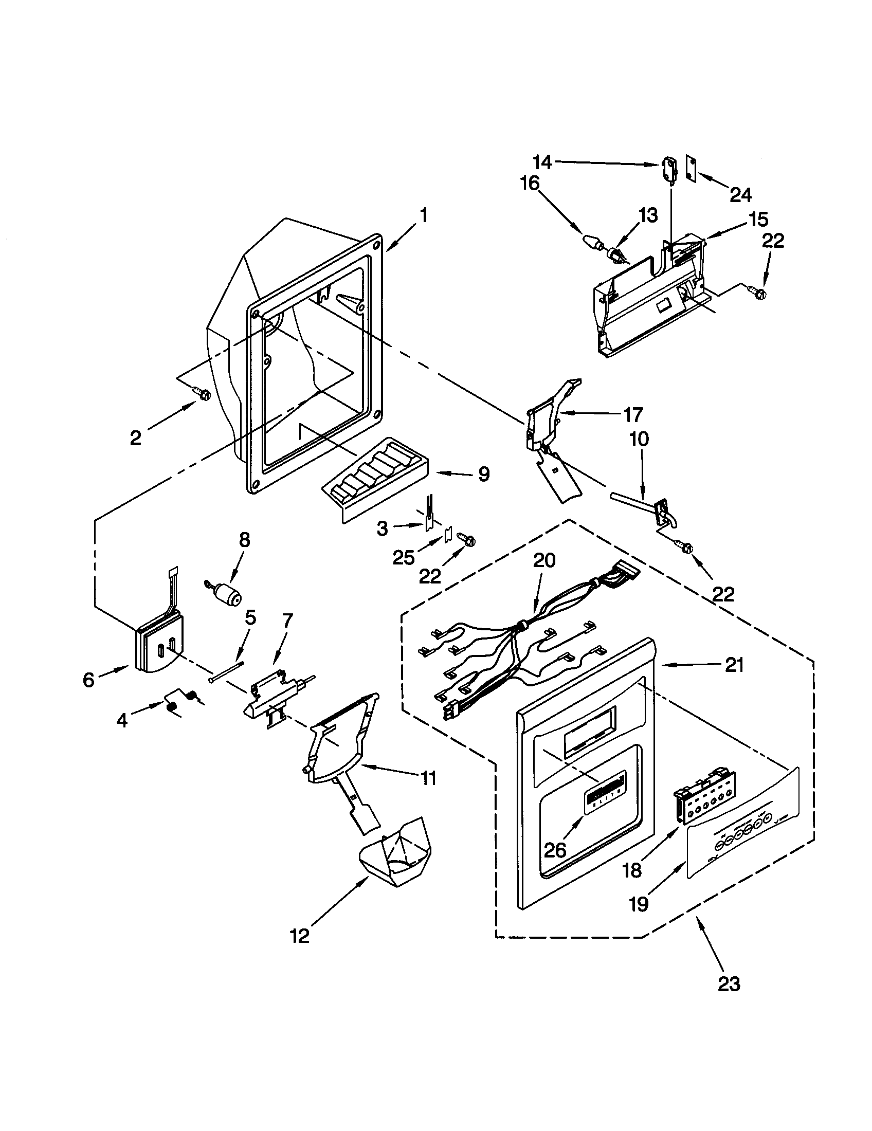 Kenmore Elite 10650792002 dispenser front diagram