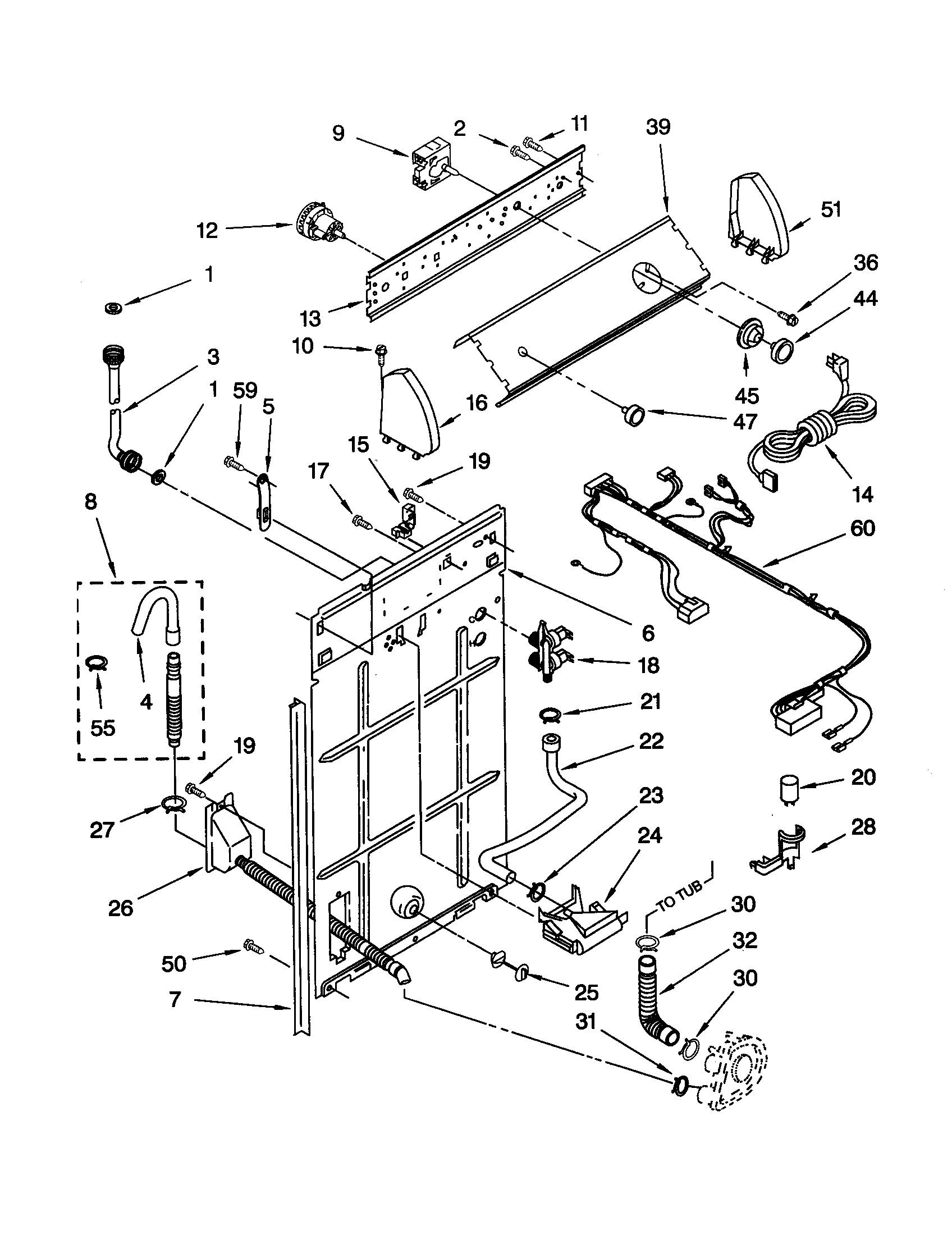 Whirlpool LBR4132JQ1 controls and rear panel diagram