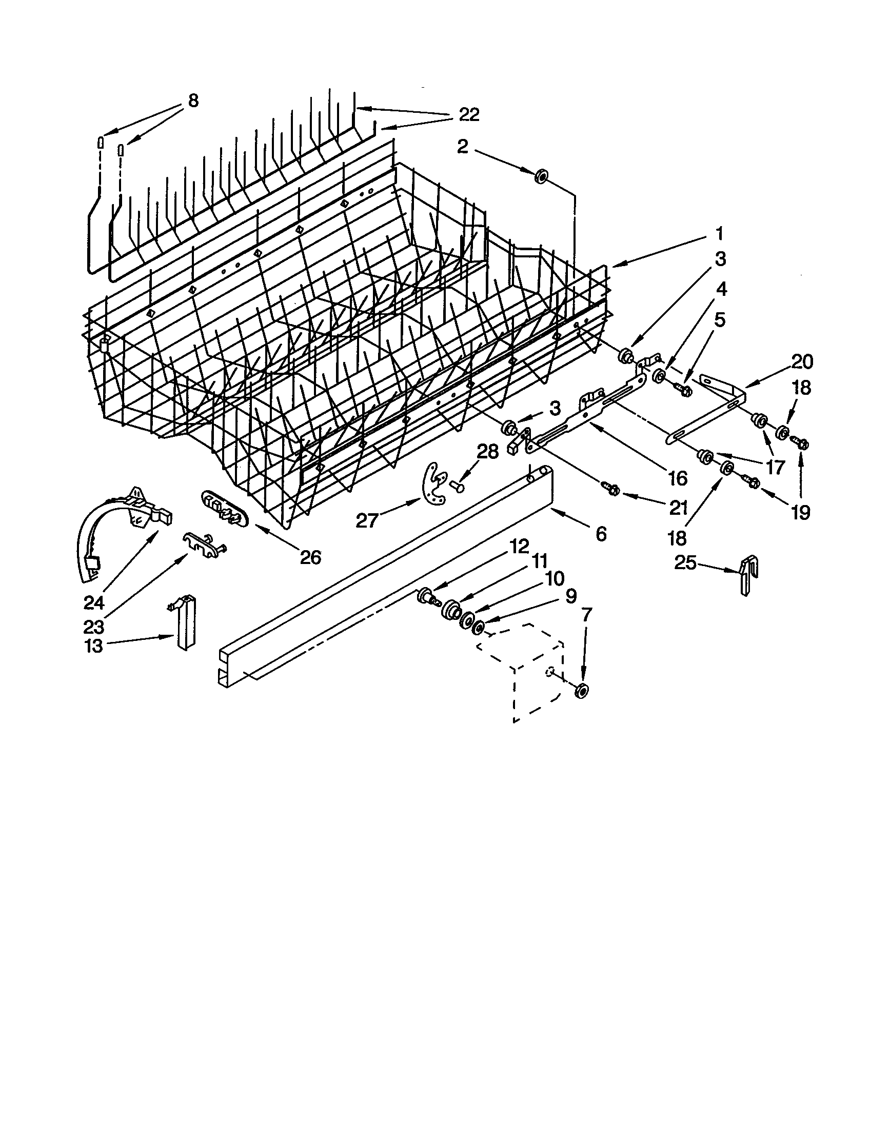 KitchenAid KUDS230BAL0 upper rack and track diagram