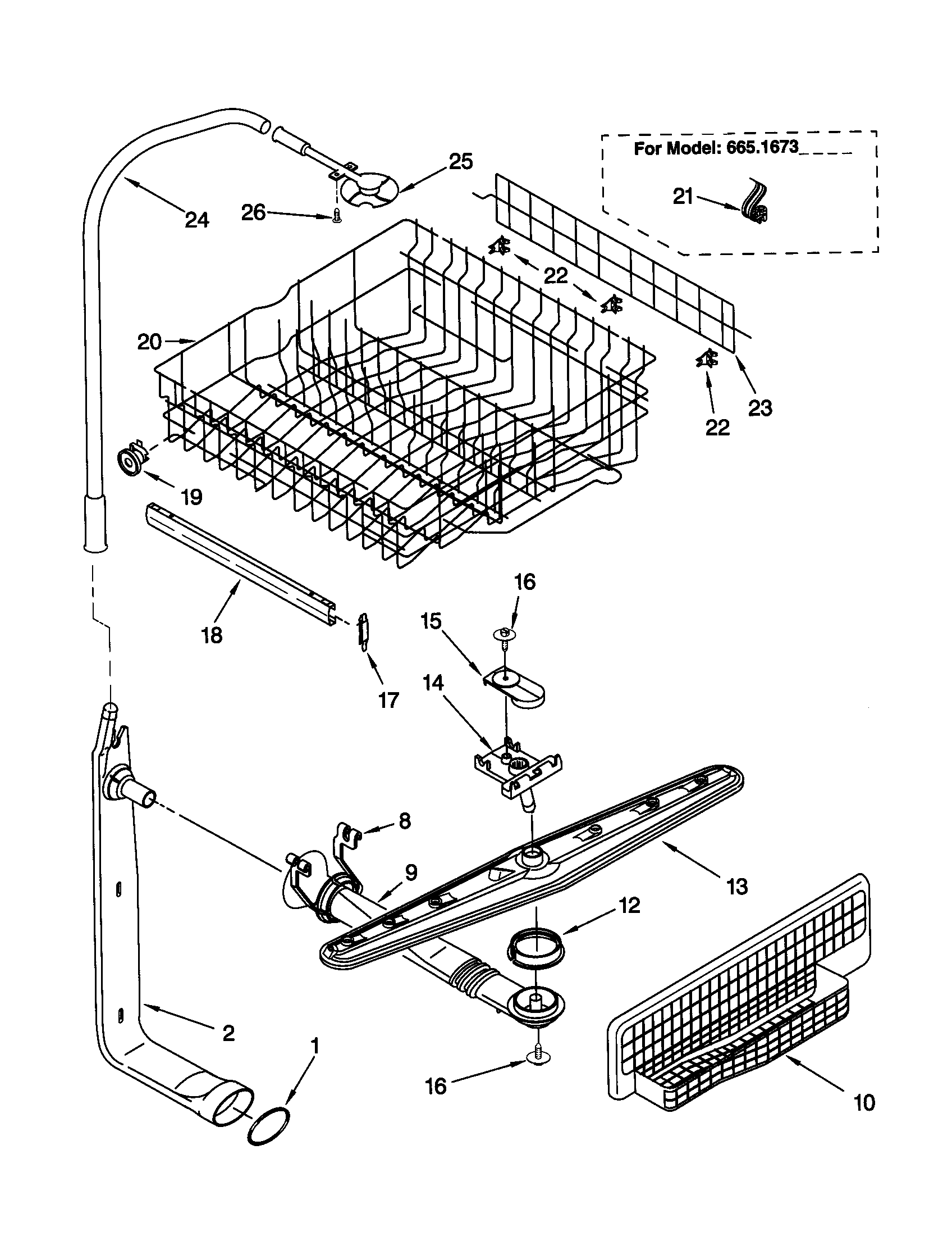 Kenmore 66515737000 upper dishrack and water diagram