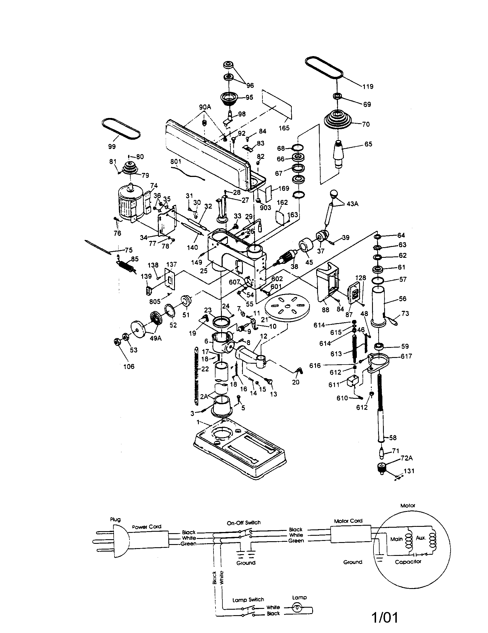 Jet JDP-14MF drill press diagram
