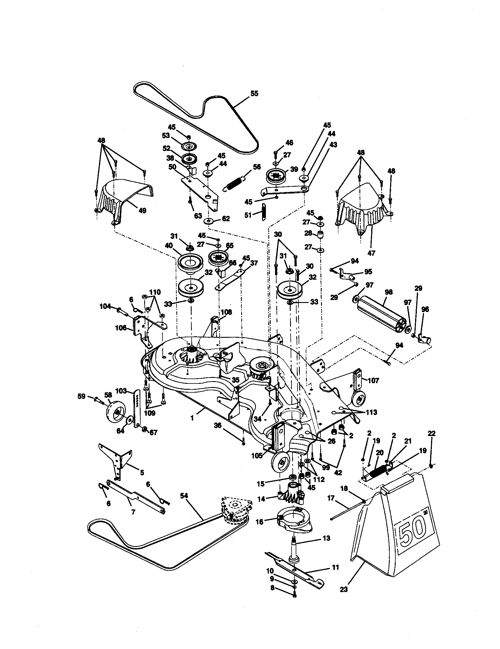 Poulan PRGT22H50A mower deck diagram