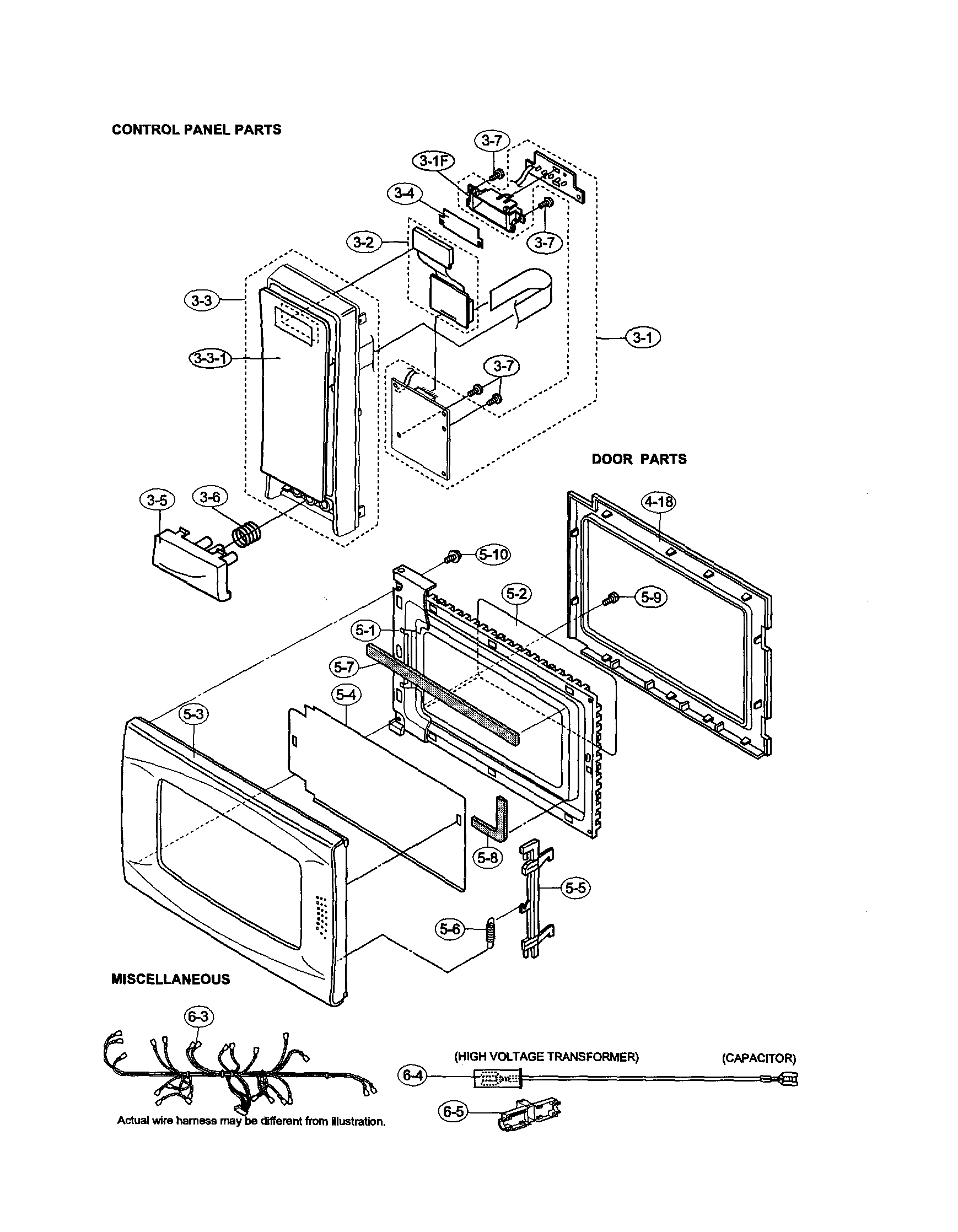 Sharp R-309BW control panel/door/miscellaneous diagram