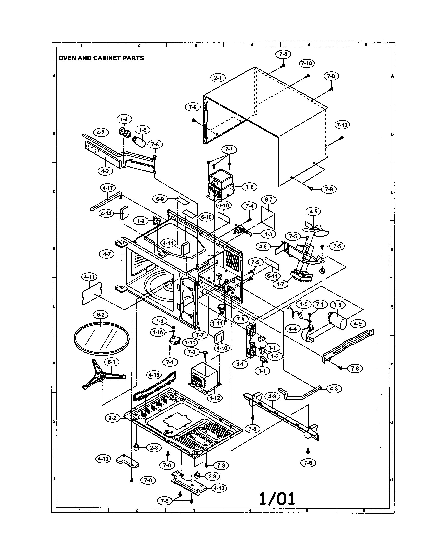 Sharp R-230DW oven and cabinet diagram