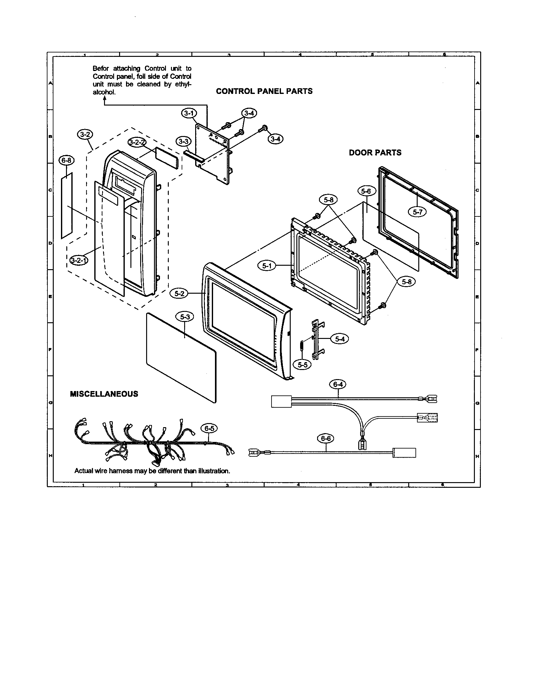 Sharp R-230DW control panel/door/miscellaneous diagram