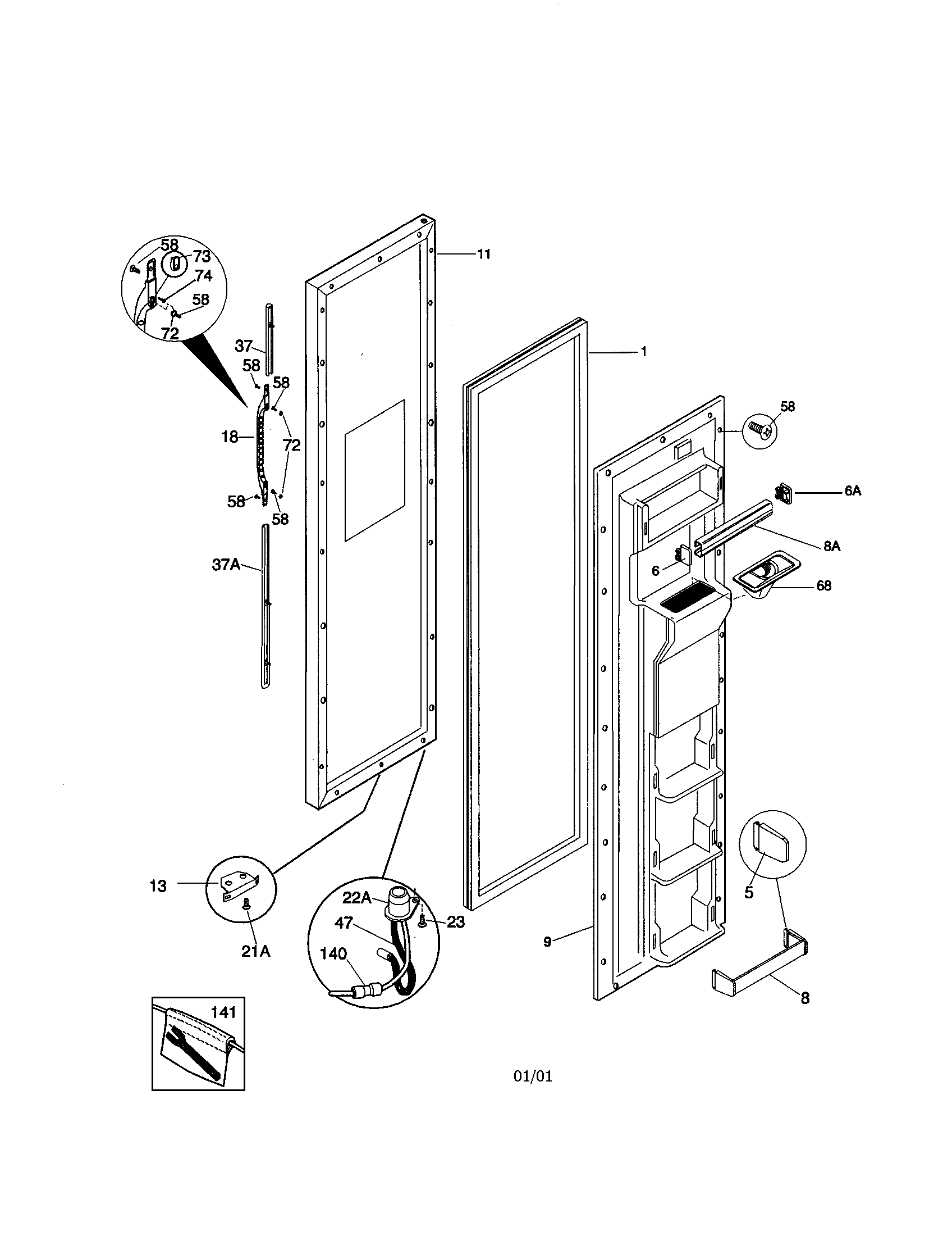 Kenmore 2535808589B freezer door diagram