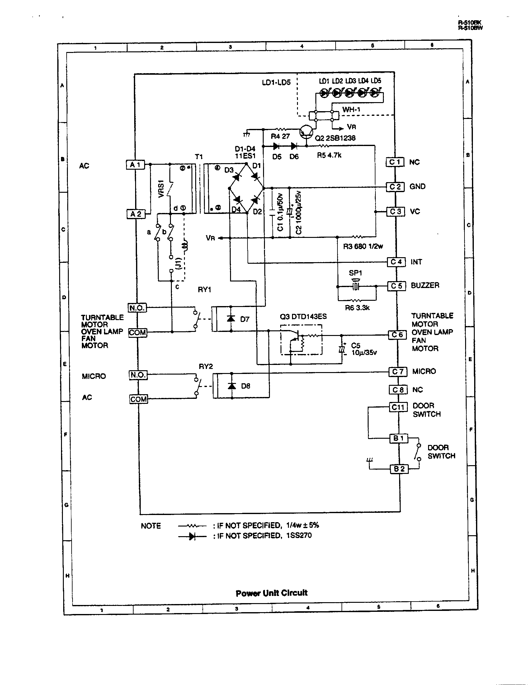 Sharp R-510BW power unit circuit diagram