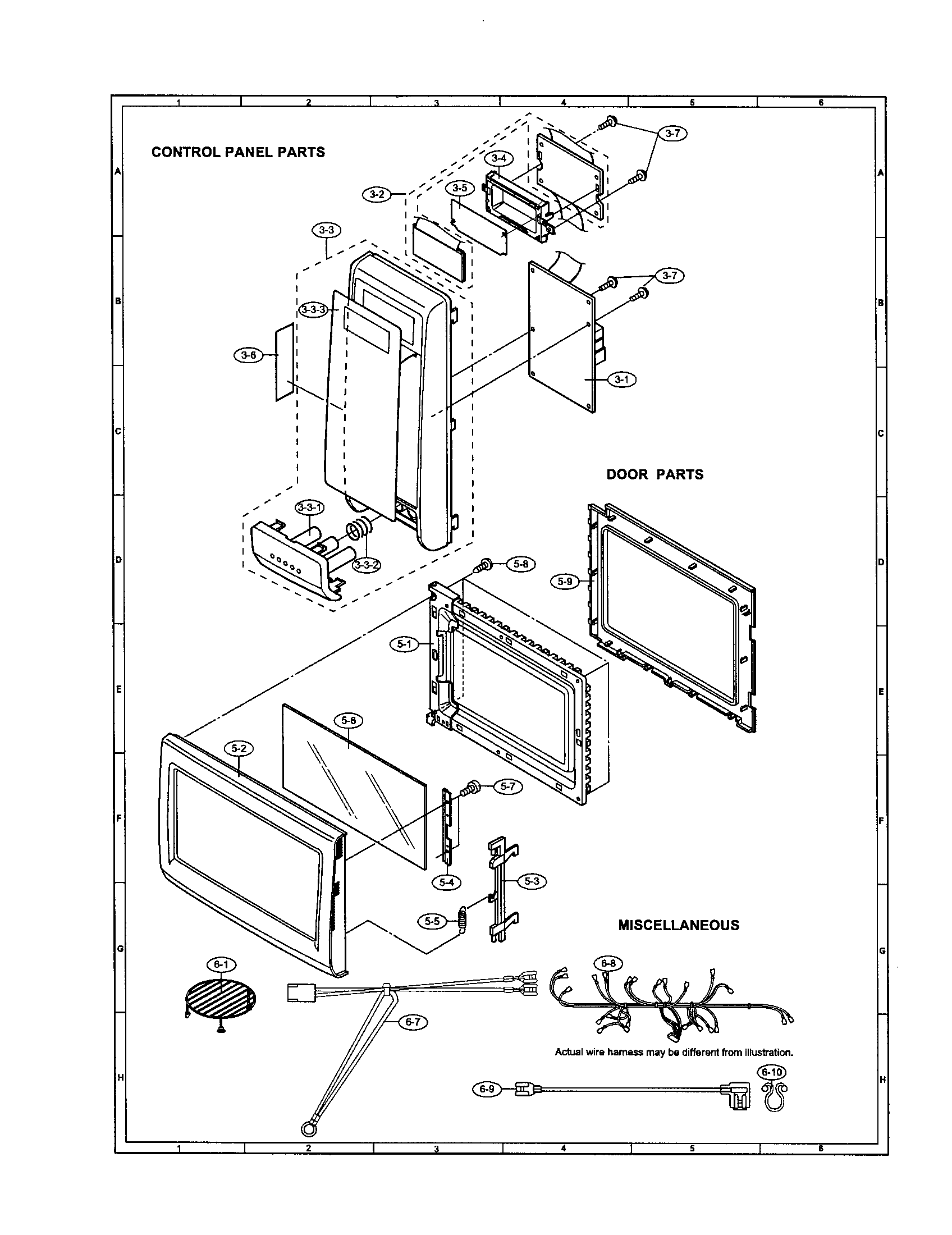 Sharp R-820BK control panel/door/miscellaneous diagram