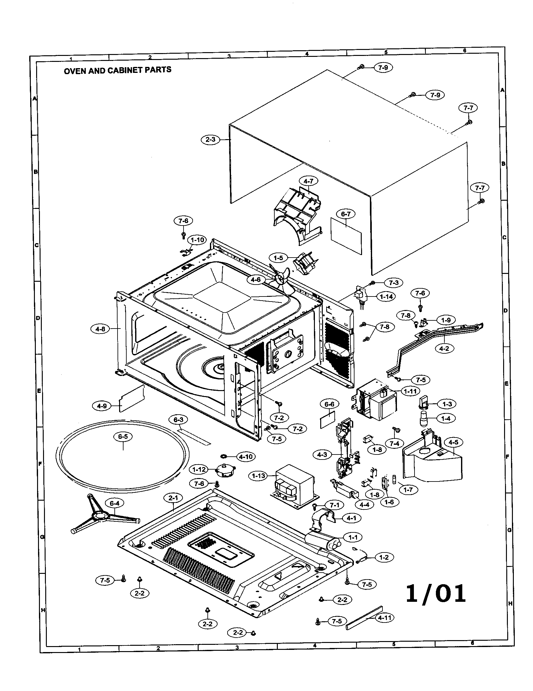 Sharp R-410DK oven and cabinet diagram
