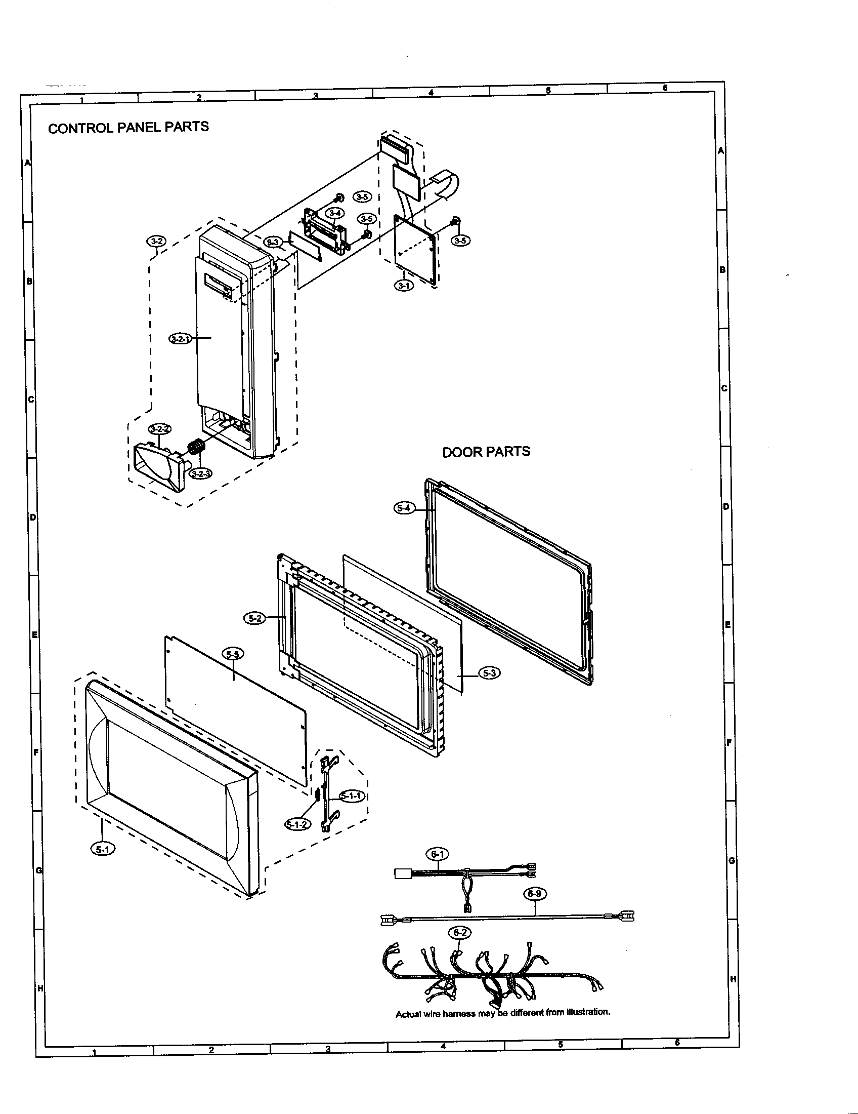 Sharp R-410DK control panel/door diagram