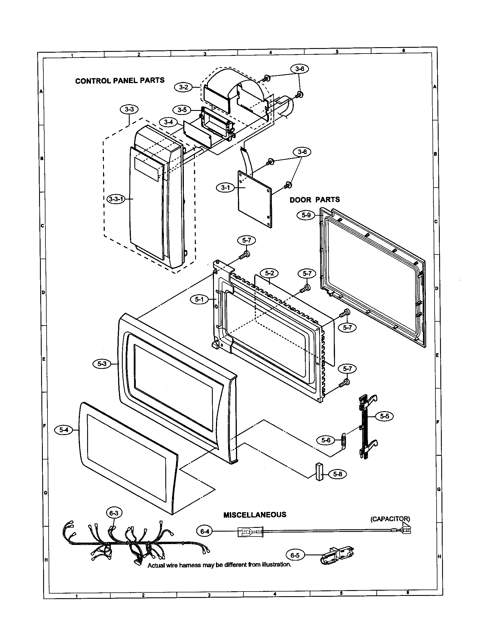 Sharp R-330DK control panel/door/miscellaneous diagram