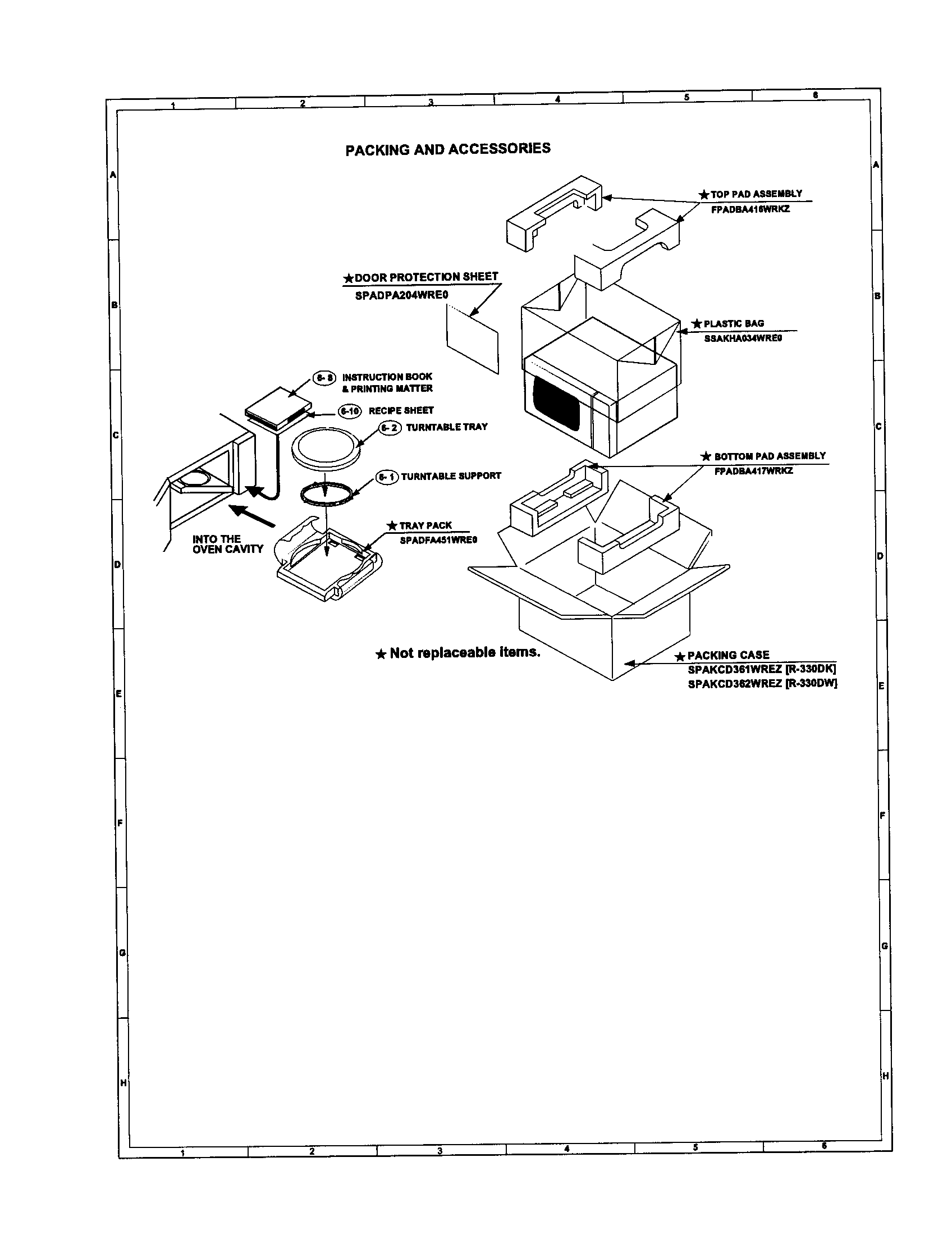 Sharp R-330DK packing and accessories diagram