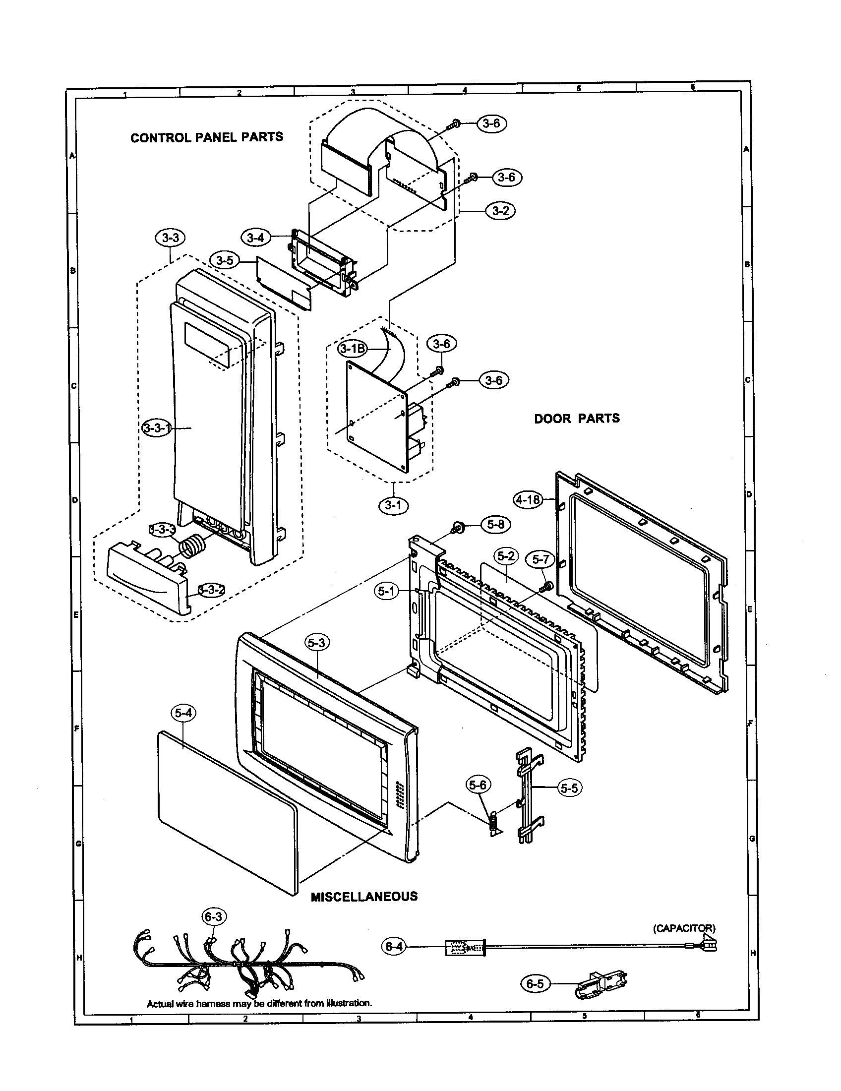 Sharp R-330BK control panel/door/miscellaneous diagram