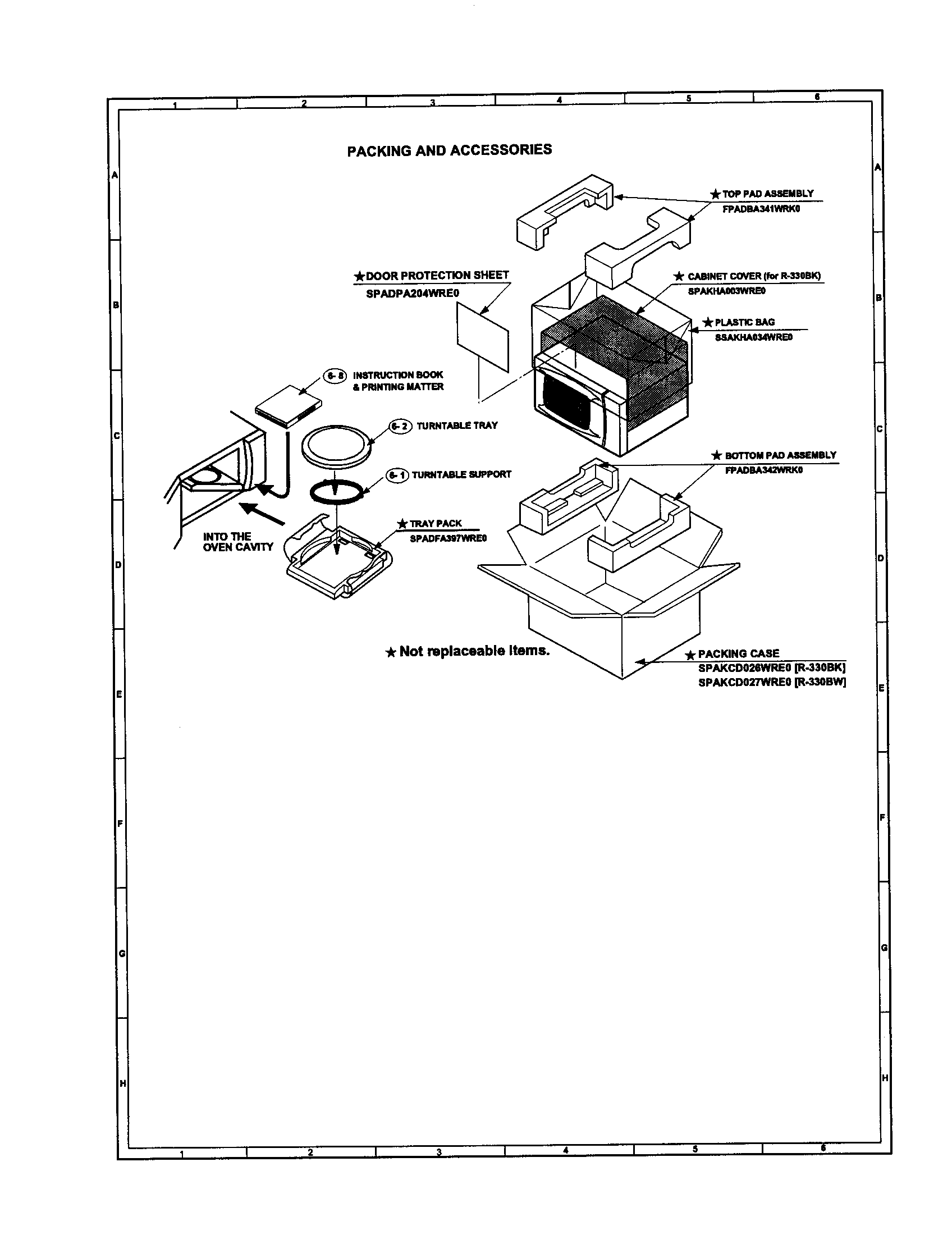 Sharp R-330BK packing and accessories diagram