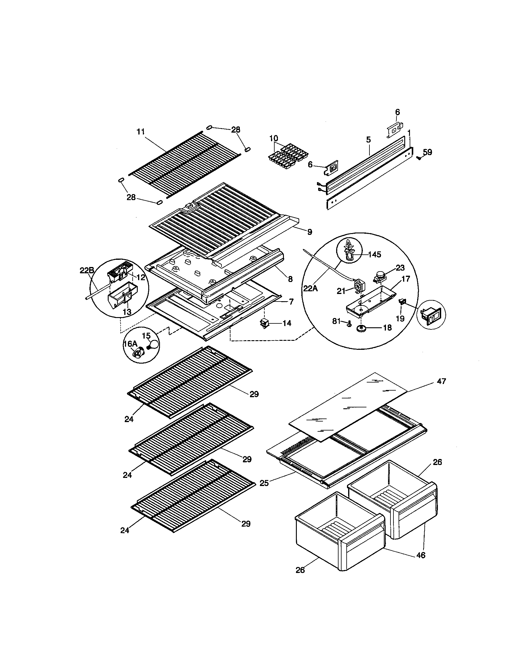 Kenmore 2533864789A shelves diagram