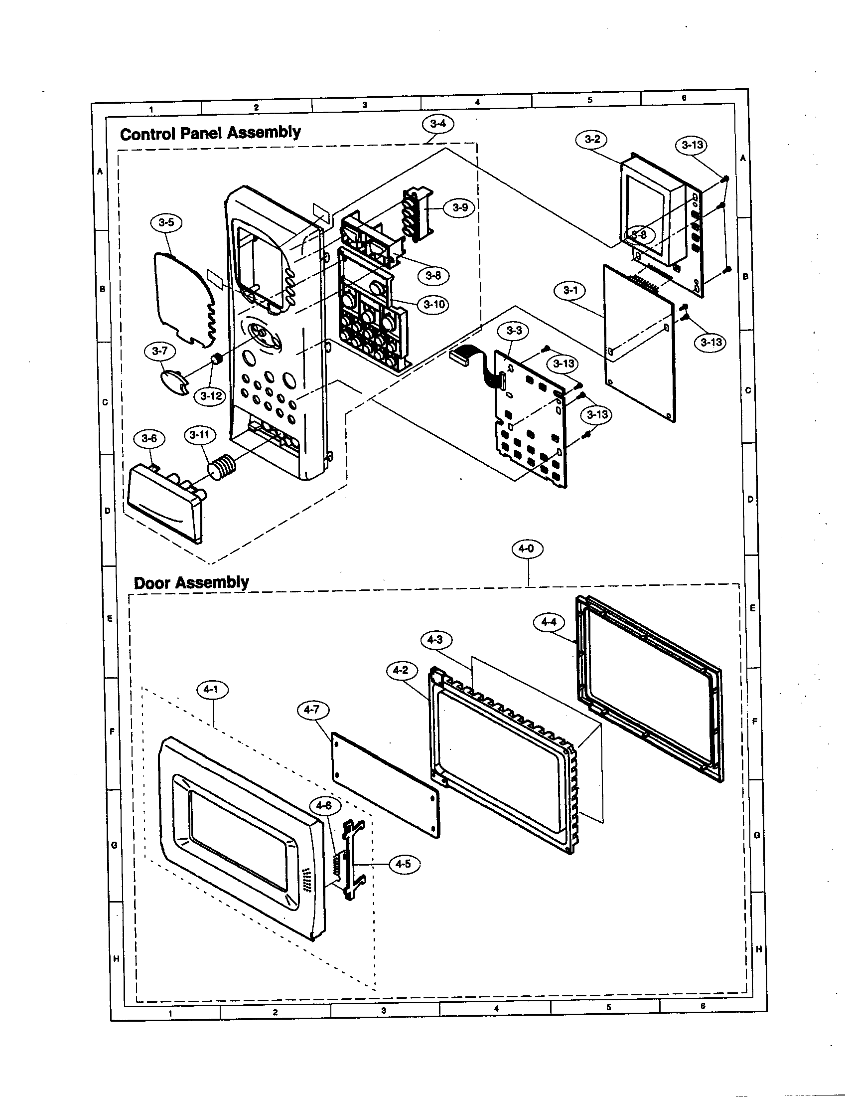 Sharp R-590BW control panel/door diagram