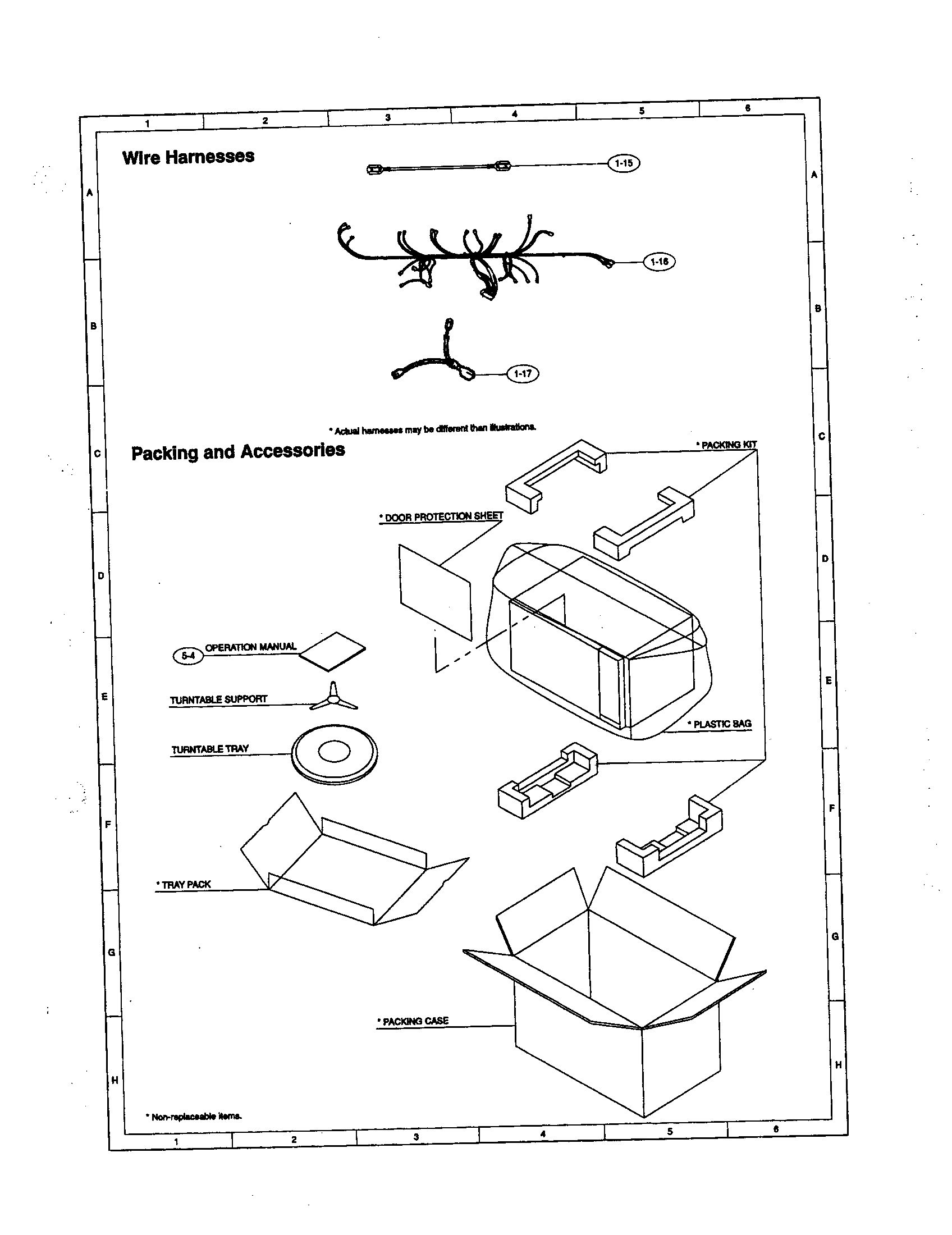 Sharp R-590BW wire harnesses/packing/accessories diagram