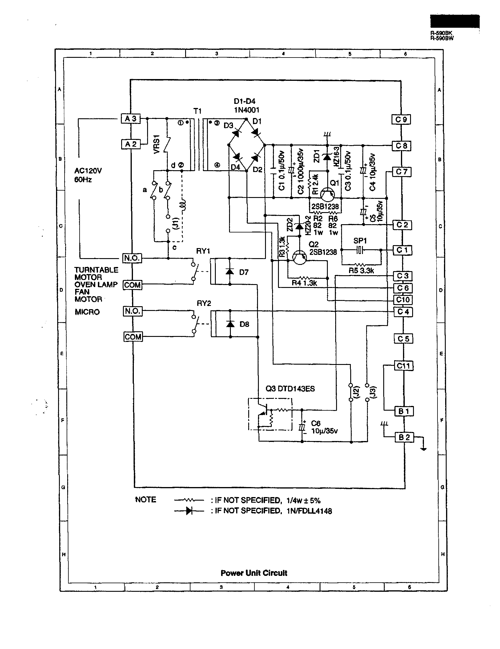 Sharp R-590BW power unit circuit diagram