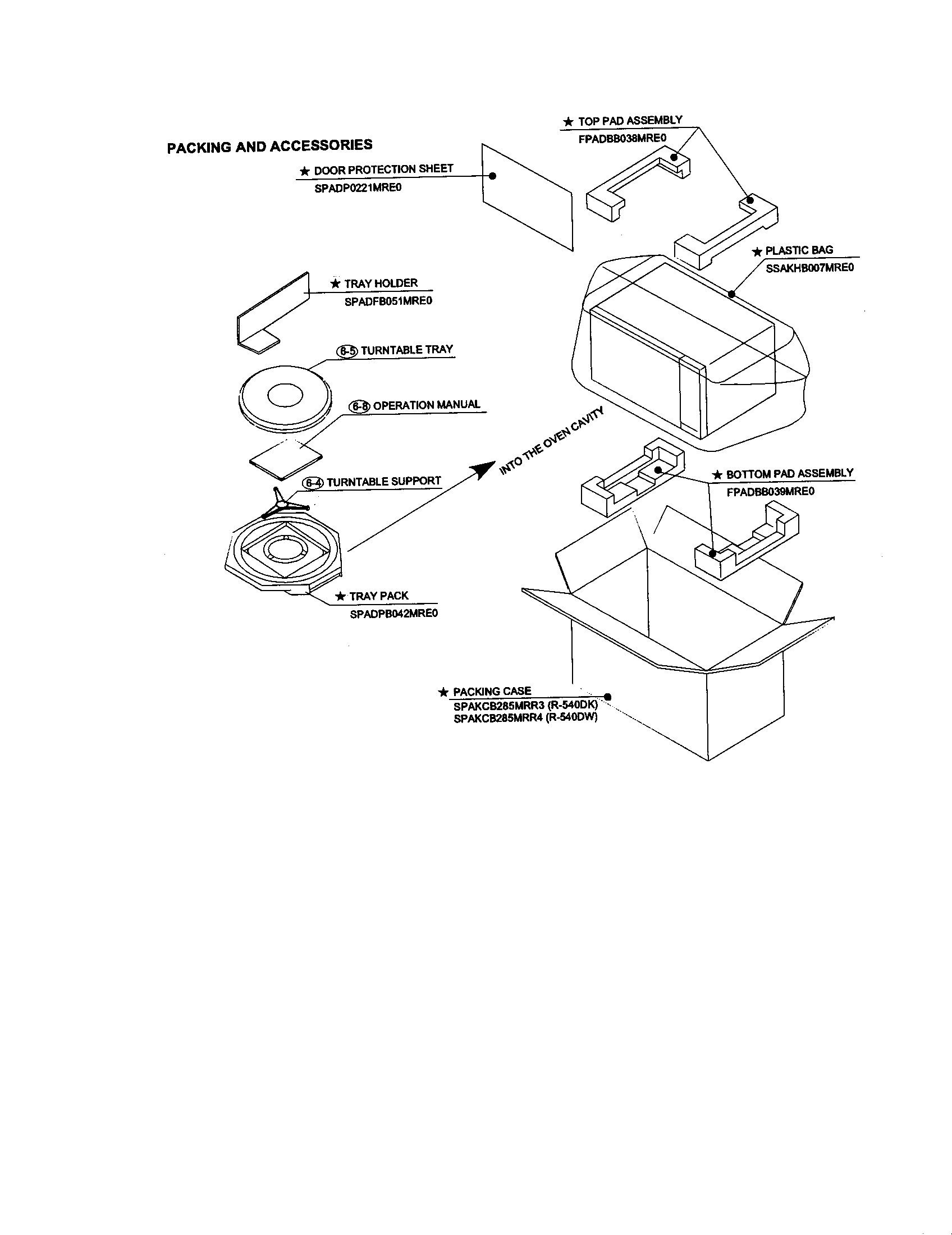 Sharp R-540DK packing and accessories diagram