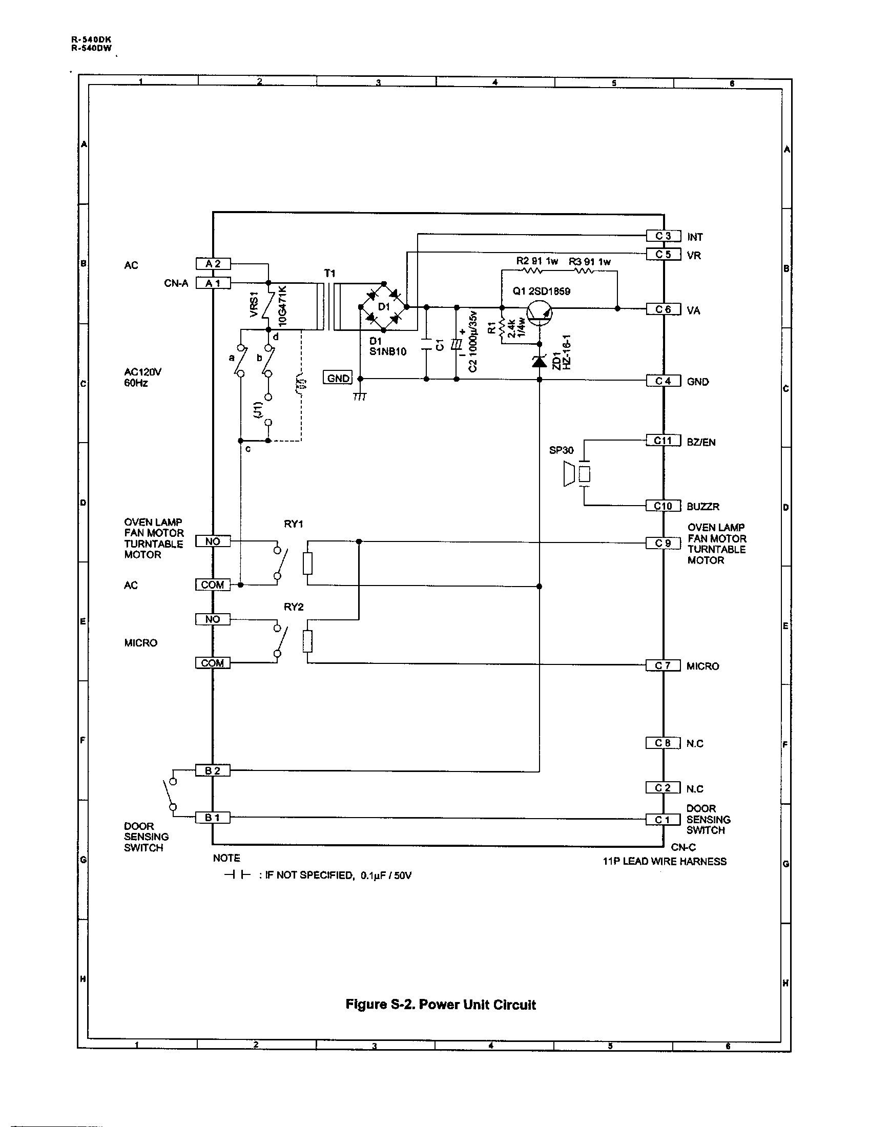 Sharp R-540DK power unit circuit diagram