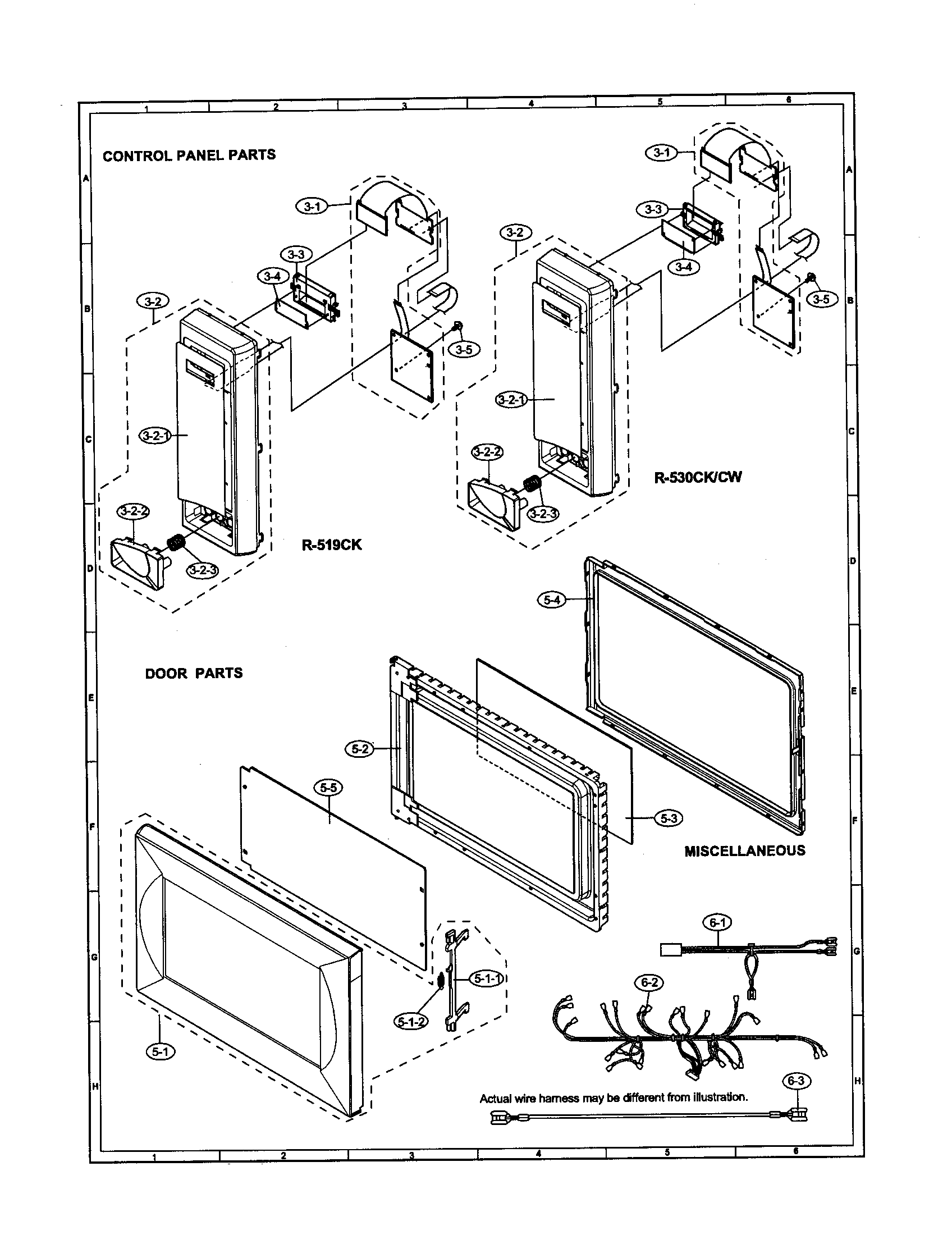 Sharp R-519CK control panel/door/miscellaneous diagram