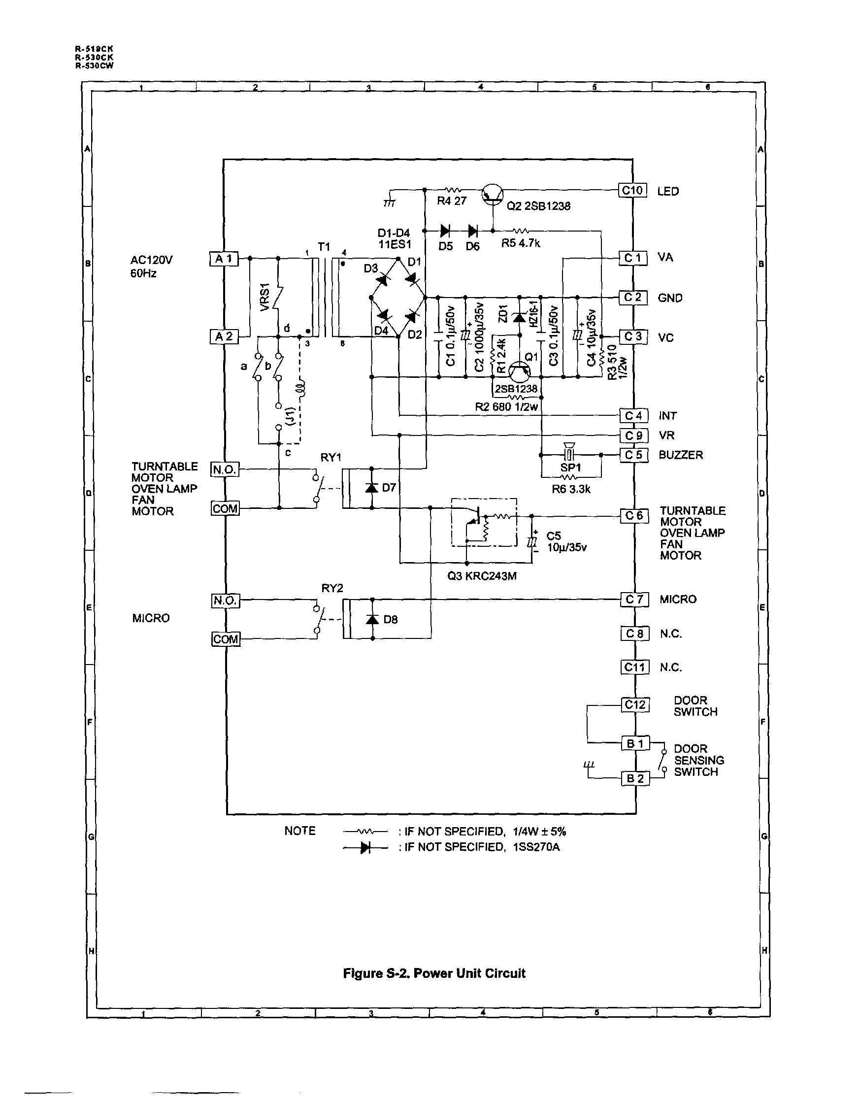 Sharp R-519CK power unit circuit diagram