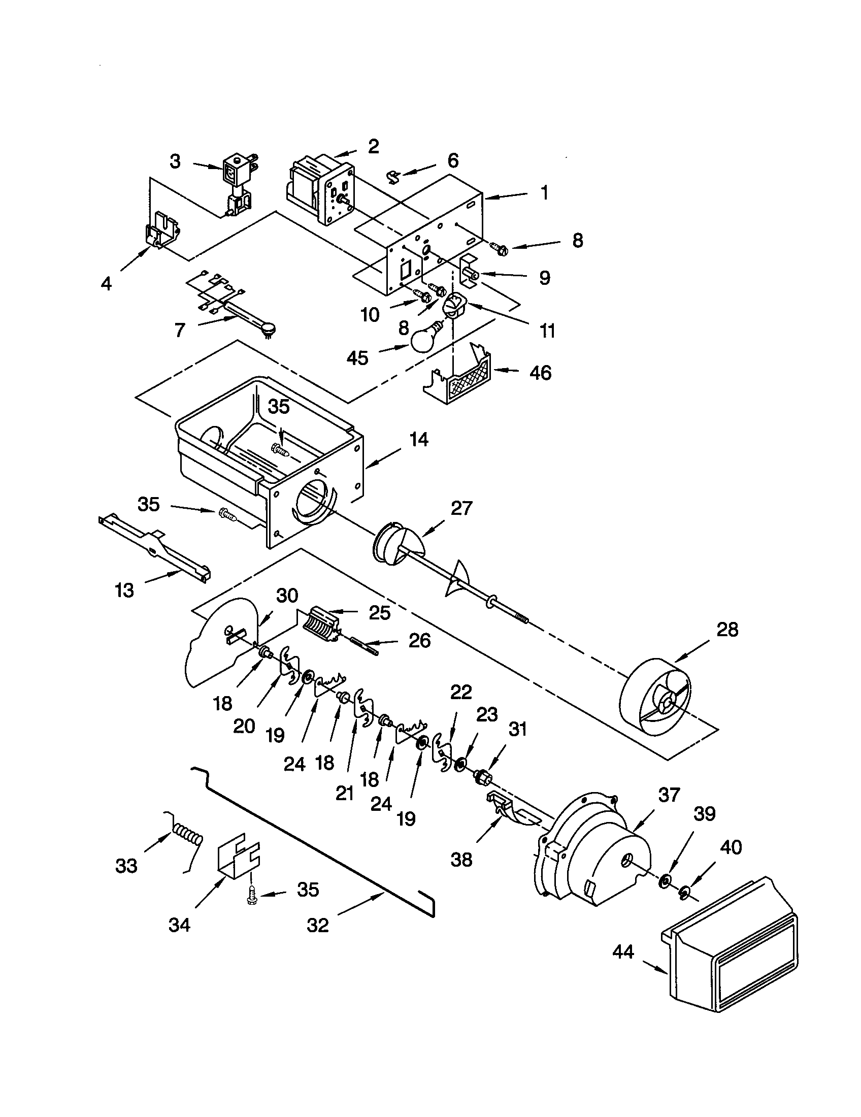 Kenmore 10650262993 motor and ice container diagram