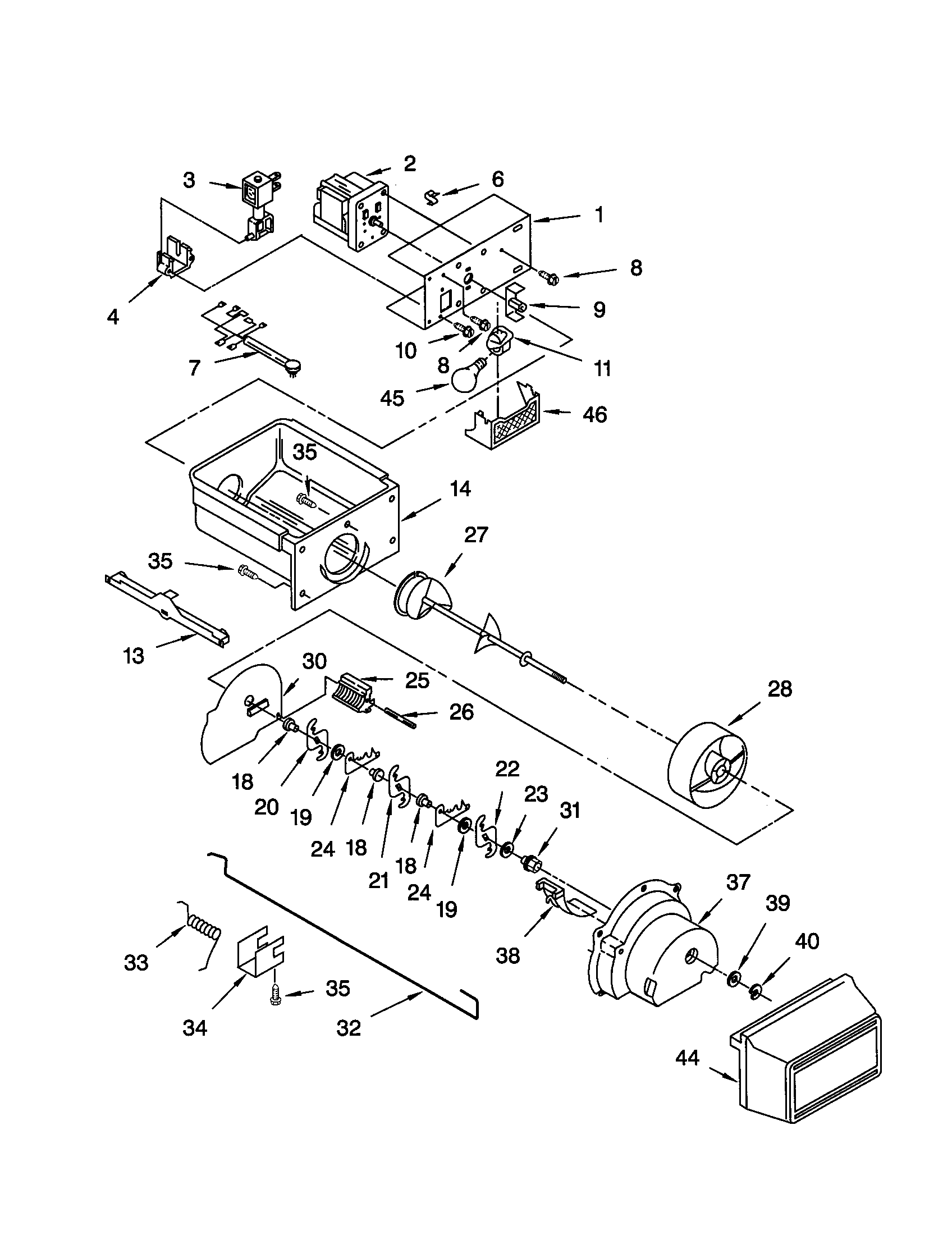 Kenmore 10650252002 motor and ice container diagram